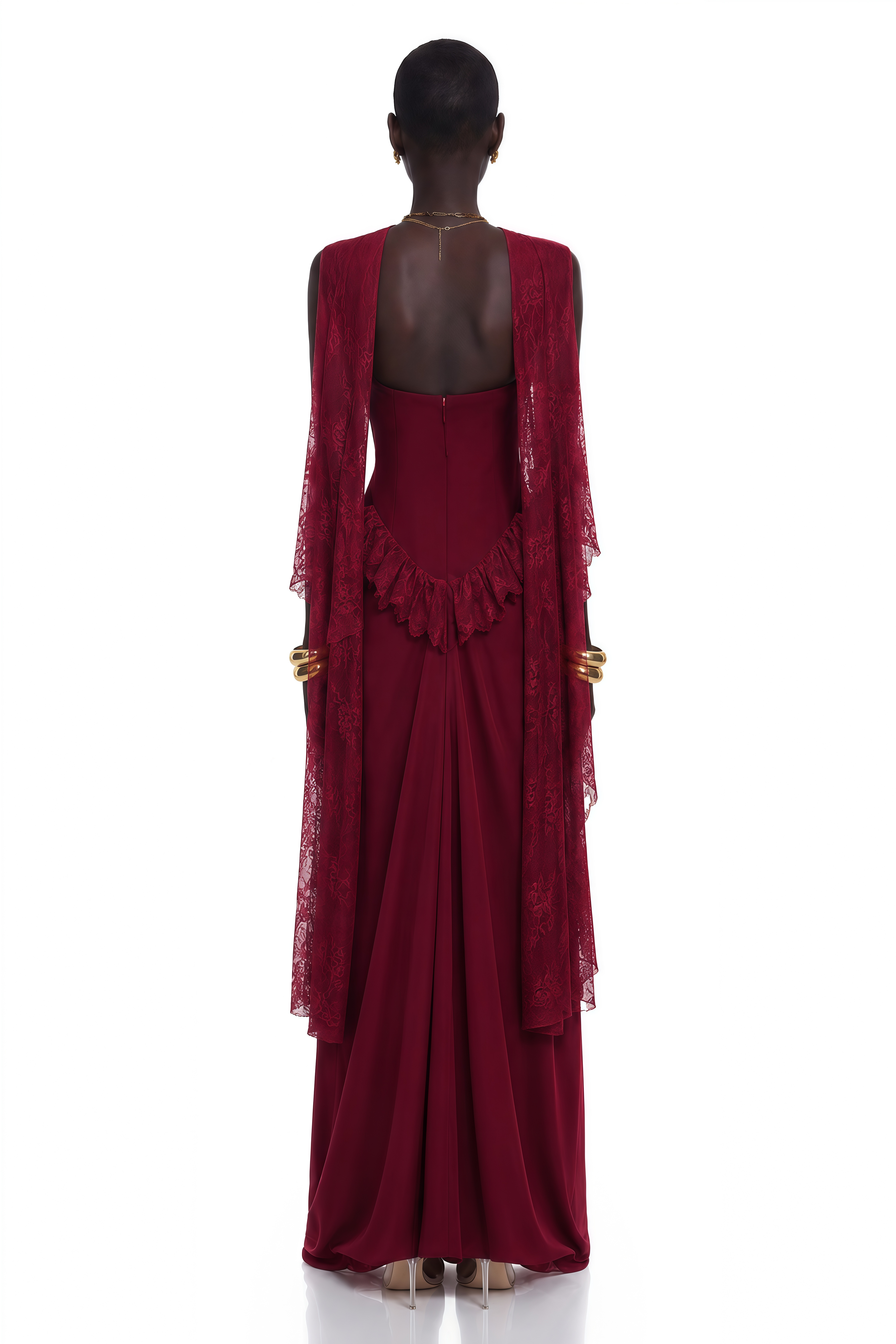 Seraphina Red Floral Lace Maxi Dress with Cape (Final Sale-US Only)