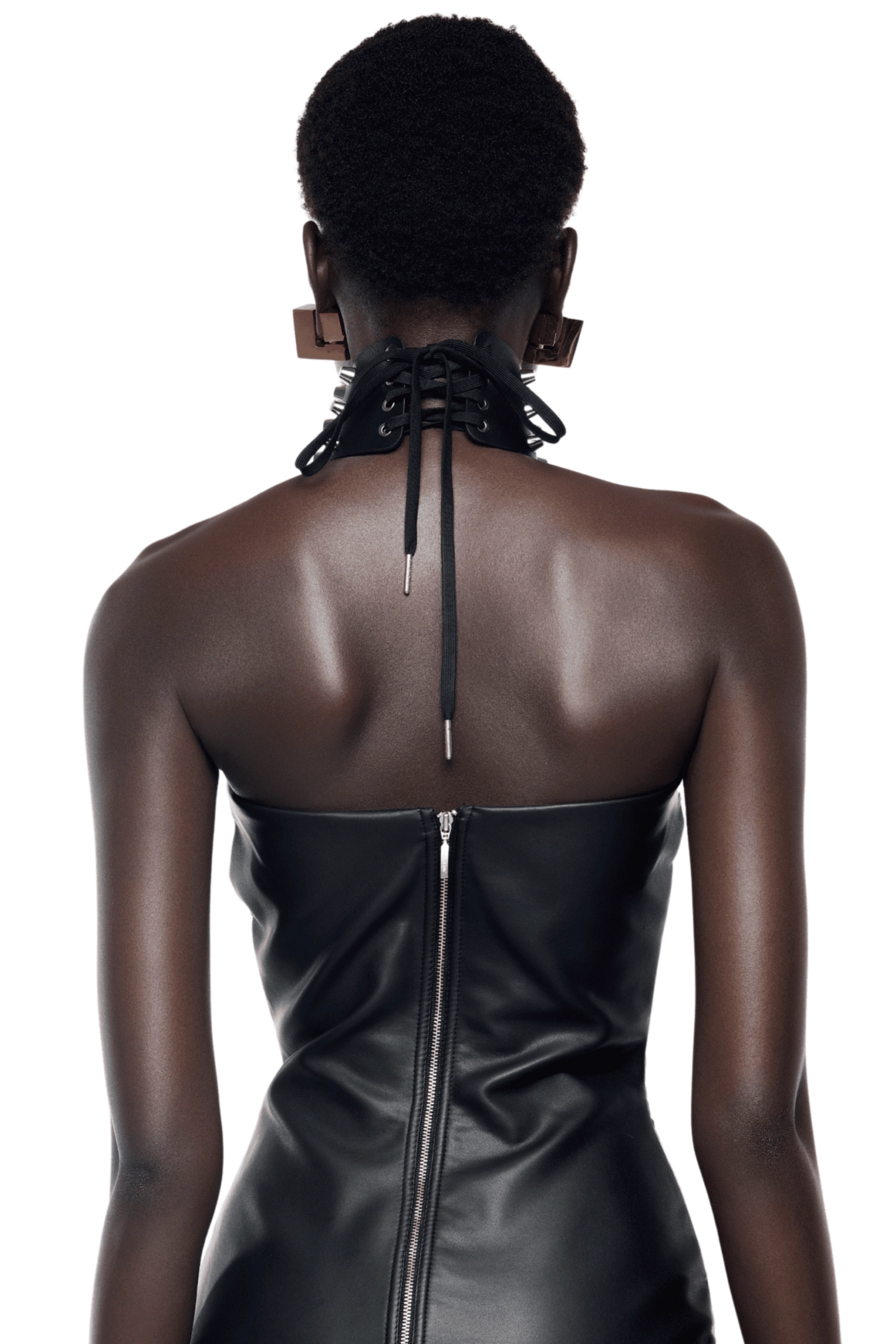 Mini-robe sans bretelles Janvier, à empiècements en fourrure, couleur noire