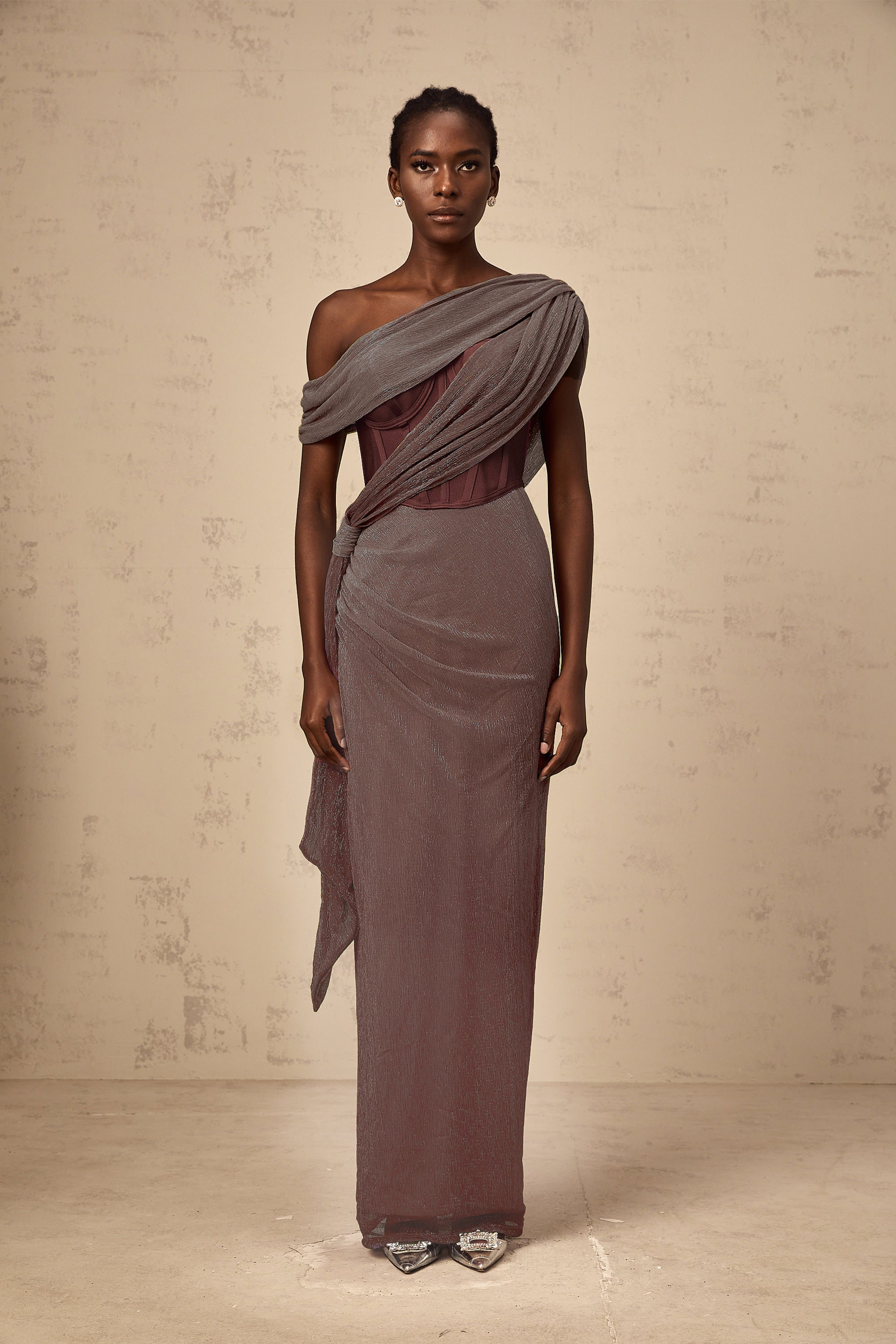 Delphine ribbon-design corset maxi dress in Brown (Final Sale-US Only)