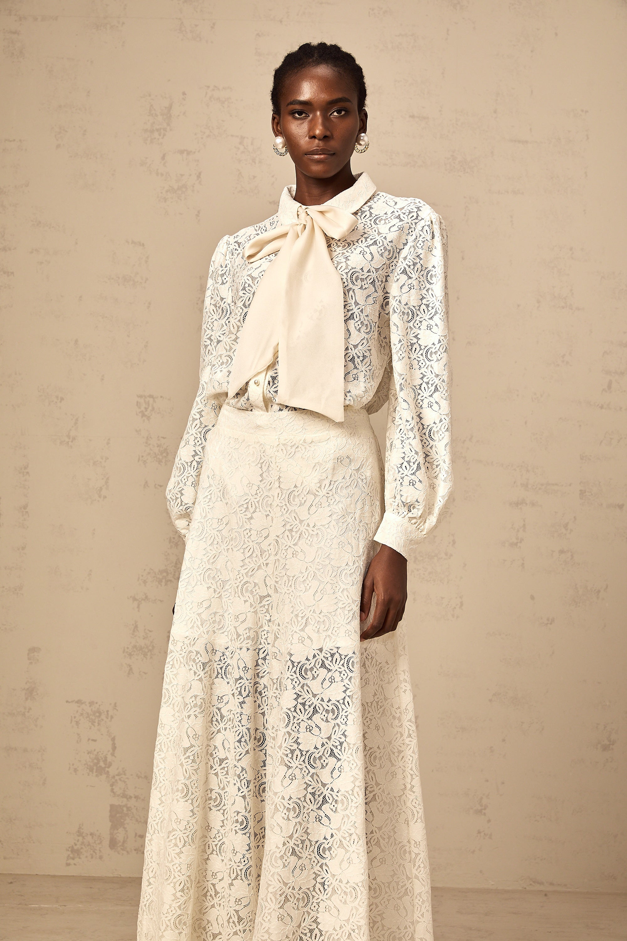 Vanessa White Guipure Lace Shirt & Trousers Matching Set