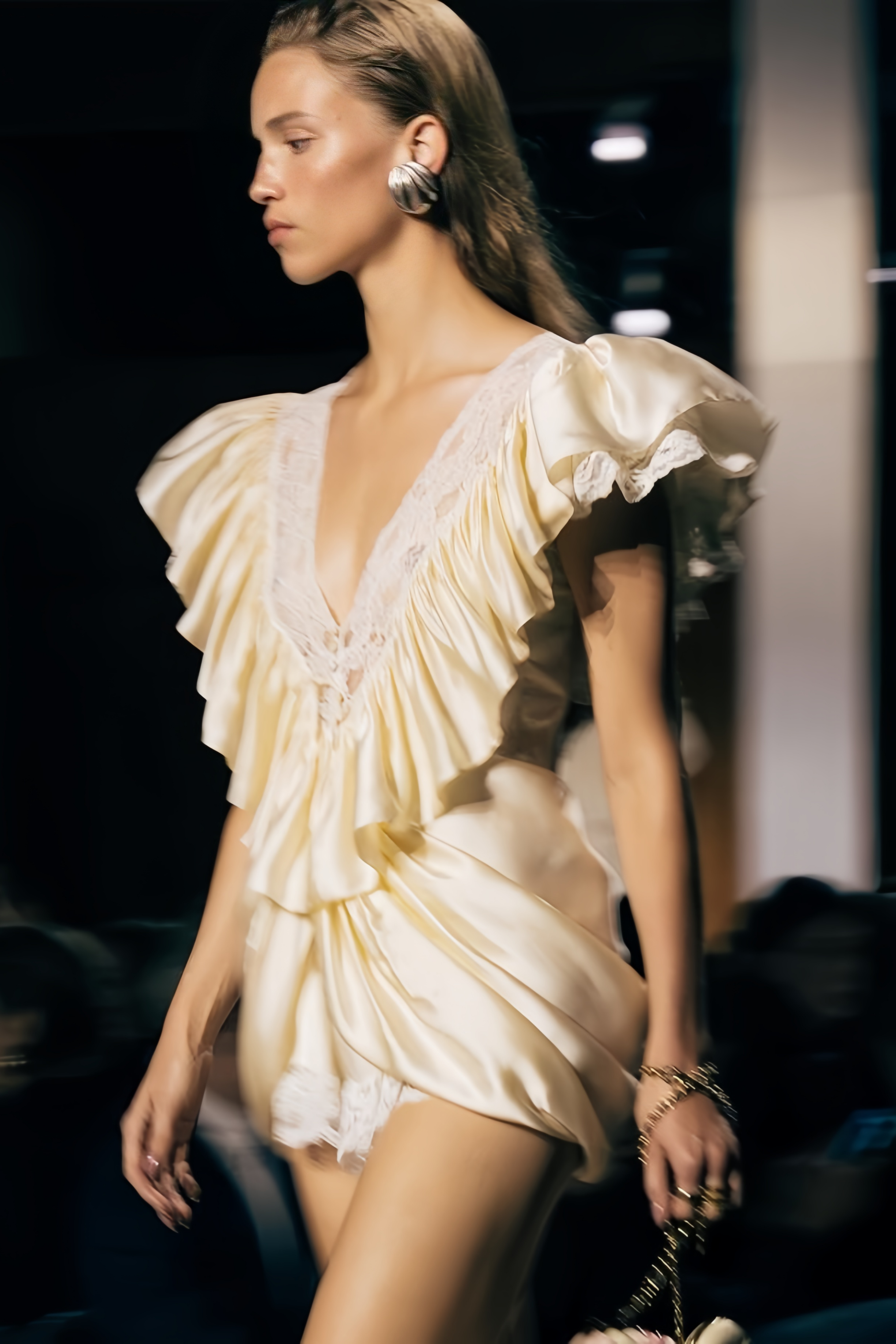 V-neck Short Jumpsuit in Silk Satin & Lace