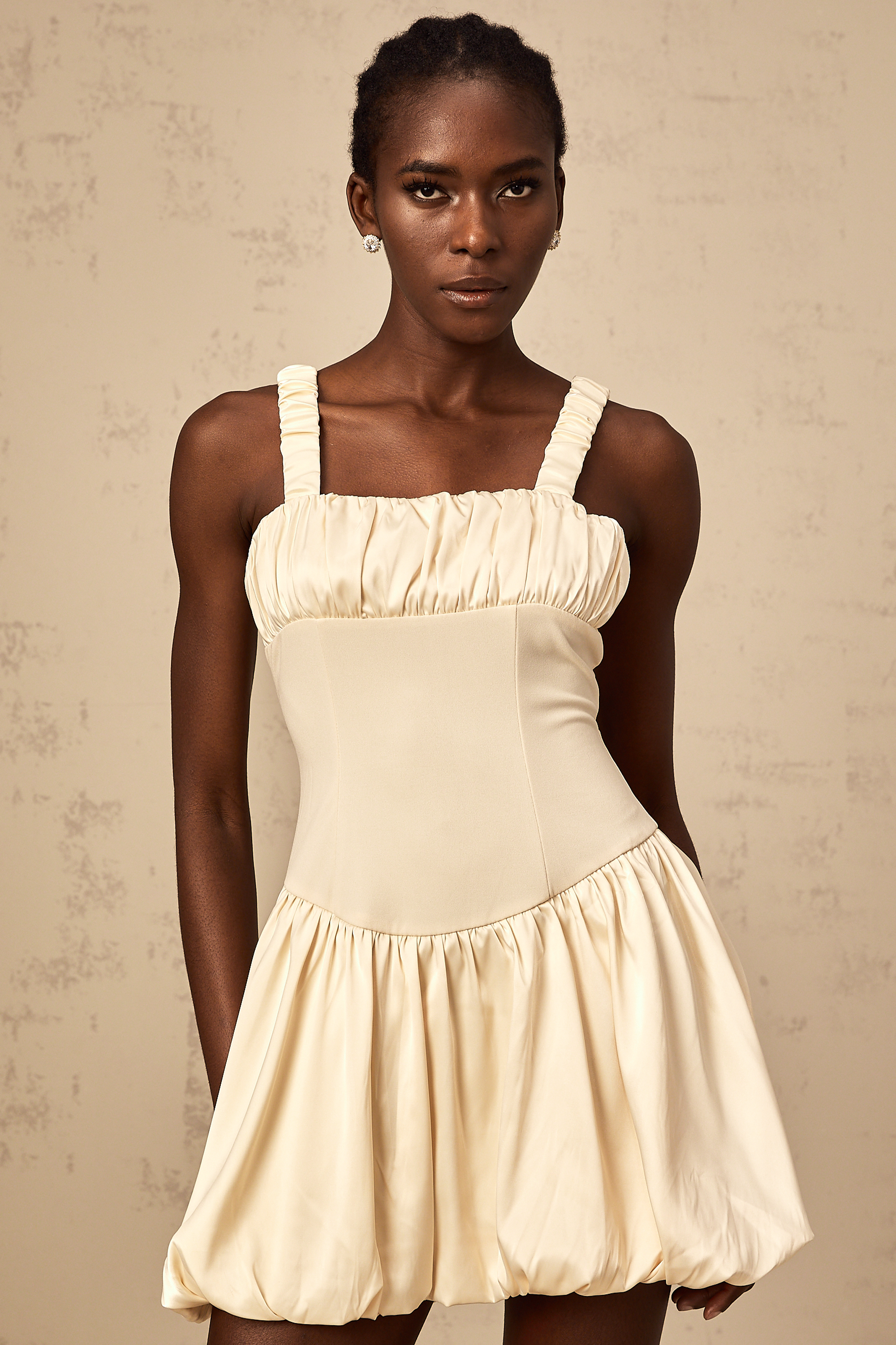 Clémence neutrals sleeveless bubble mini dress(Final Sale)
