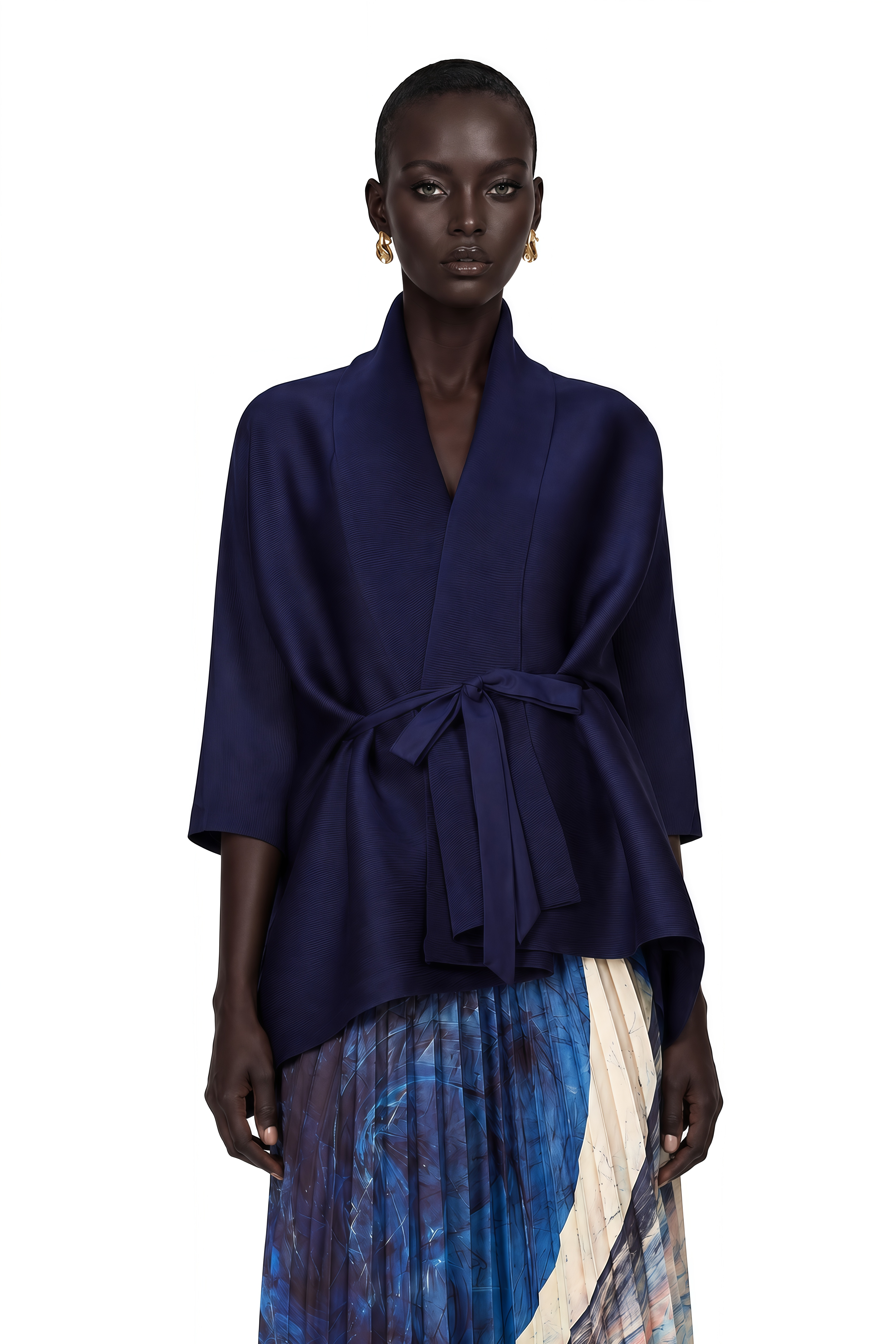 Debbie Blue Pattern-Print Creased Cape & Skirt Matching Set (Final Sale-US Only)