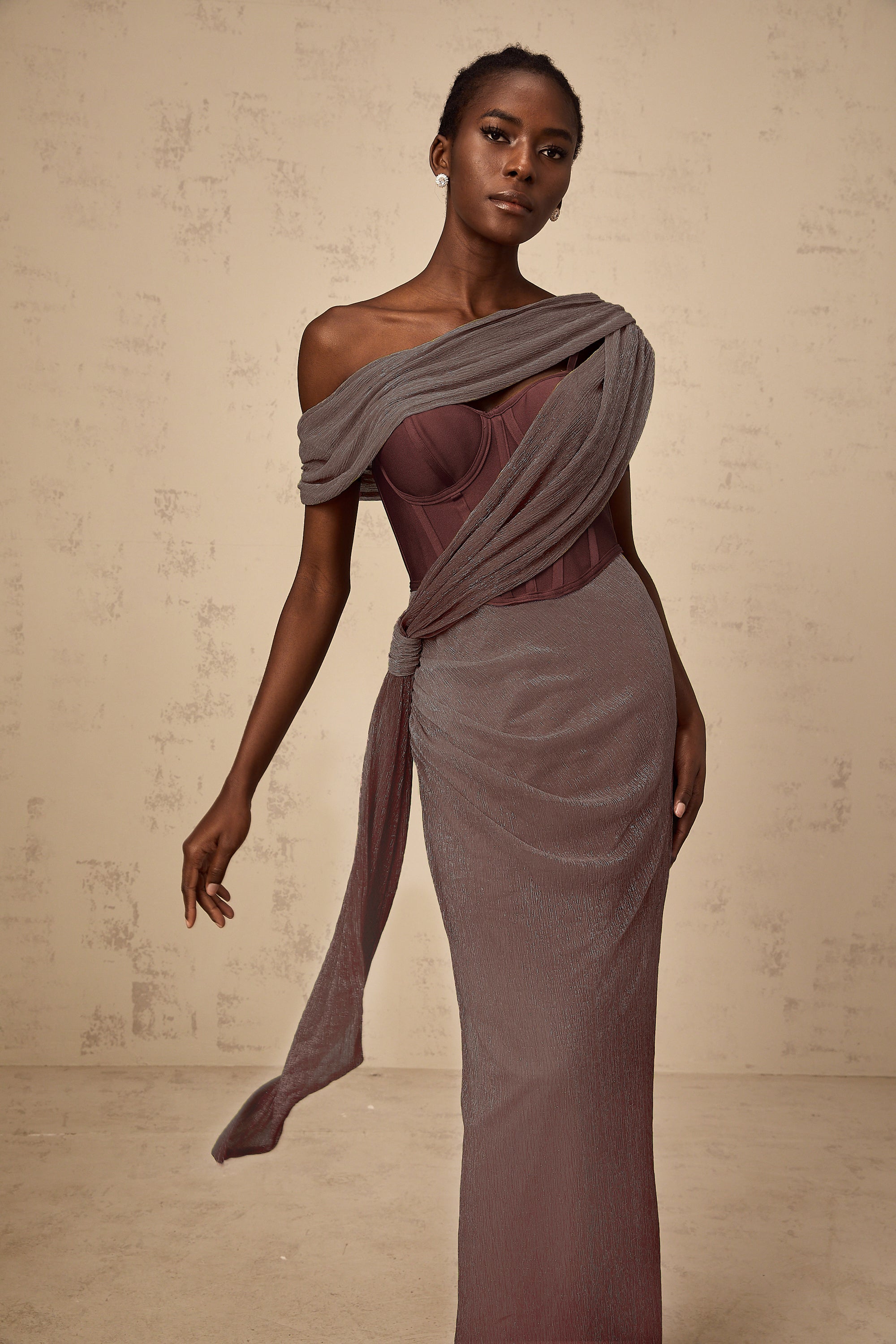 Delphine ribbon-design corset maxi dress in Brown (Final Sale-US Only)