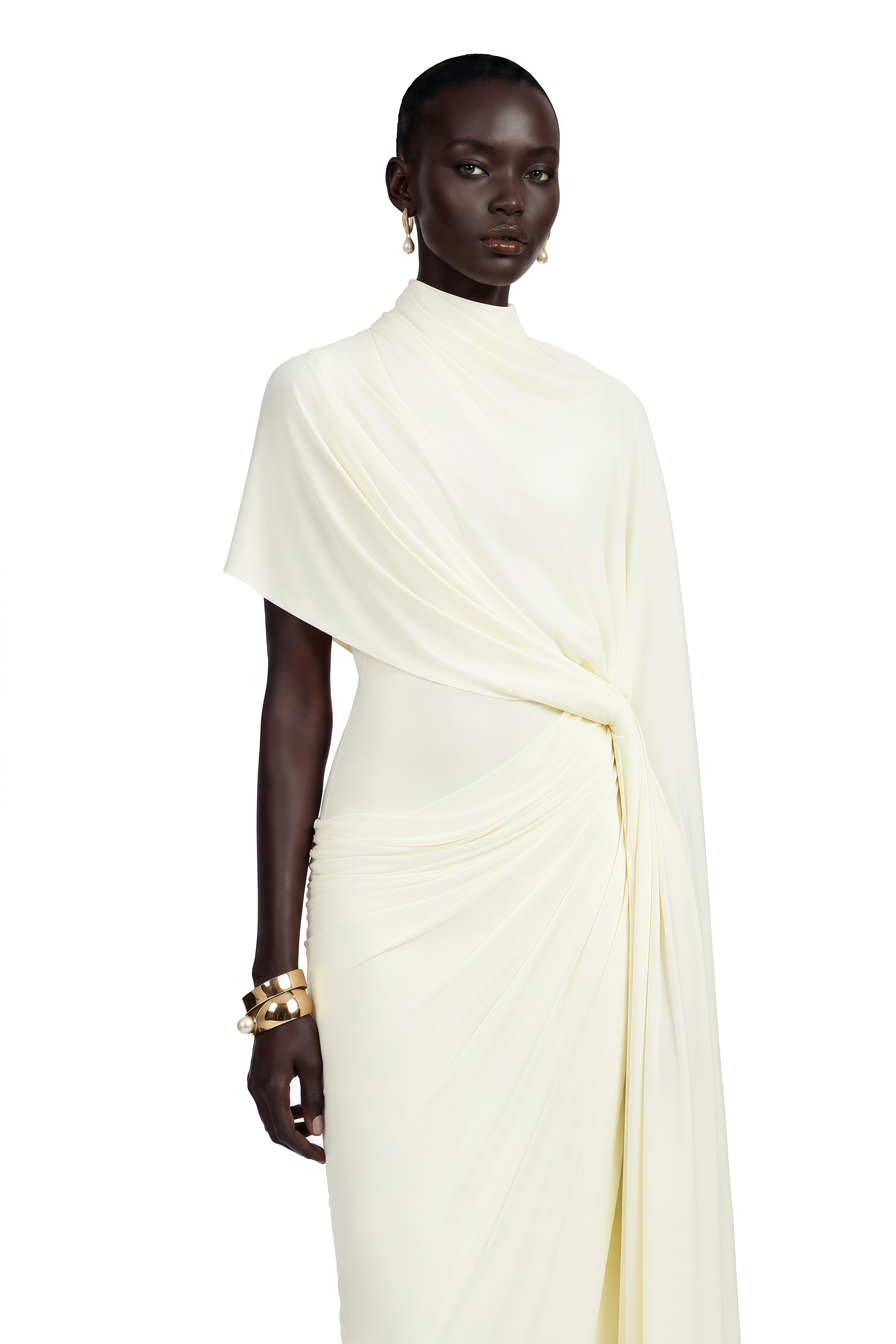 Fenella Asymmetrical Draped Cape & Dress Matching Set in White