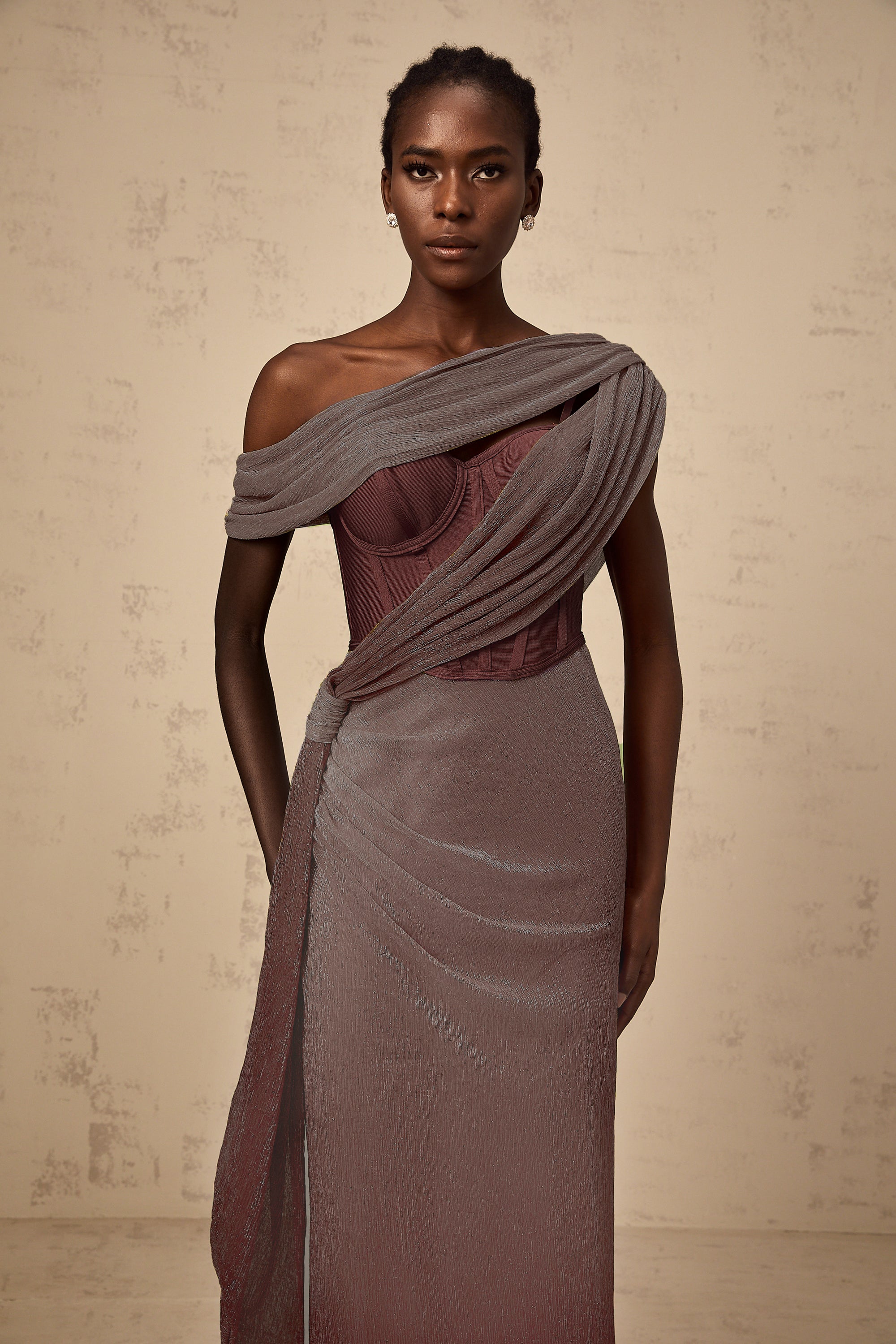 Delphine ribbon-design corset maxi dress in Brown (Final Sale-US Only)