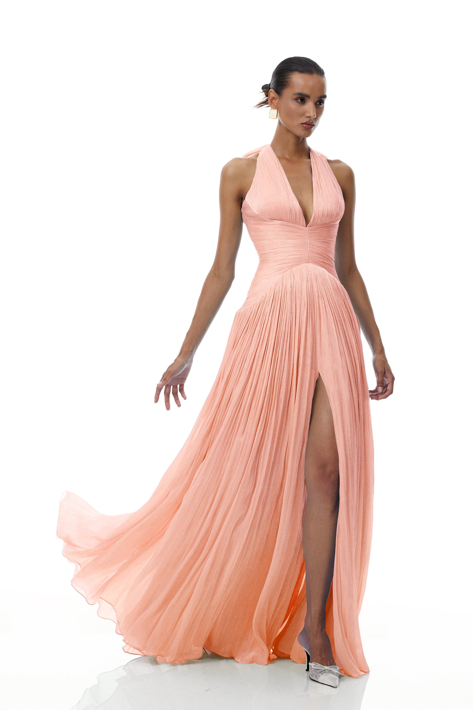 Pink Glossy Gathered Maxi Dress