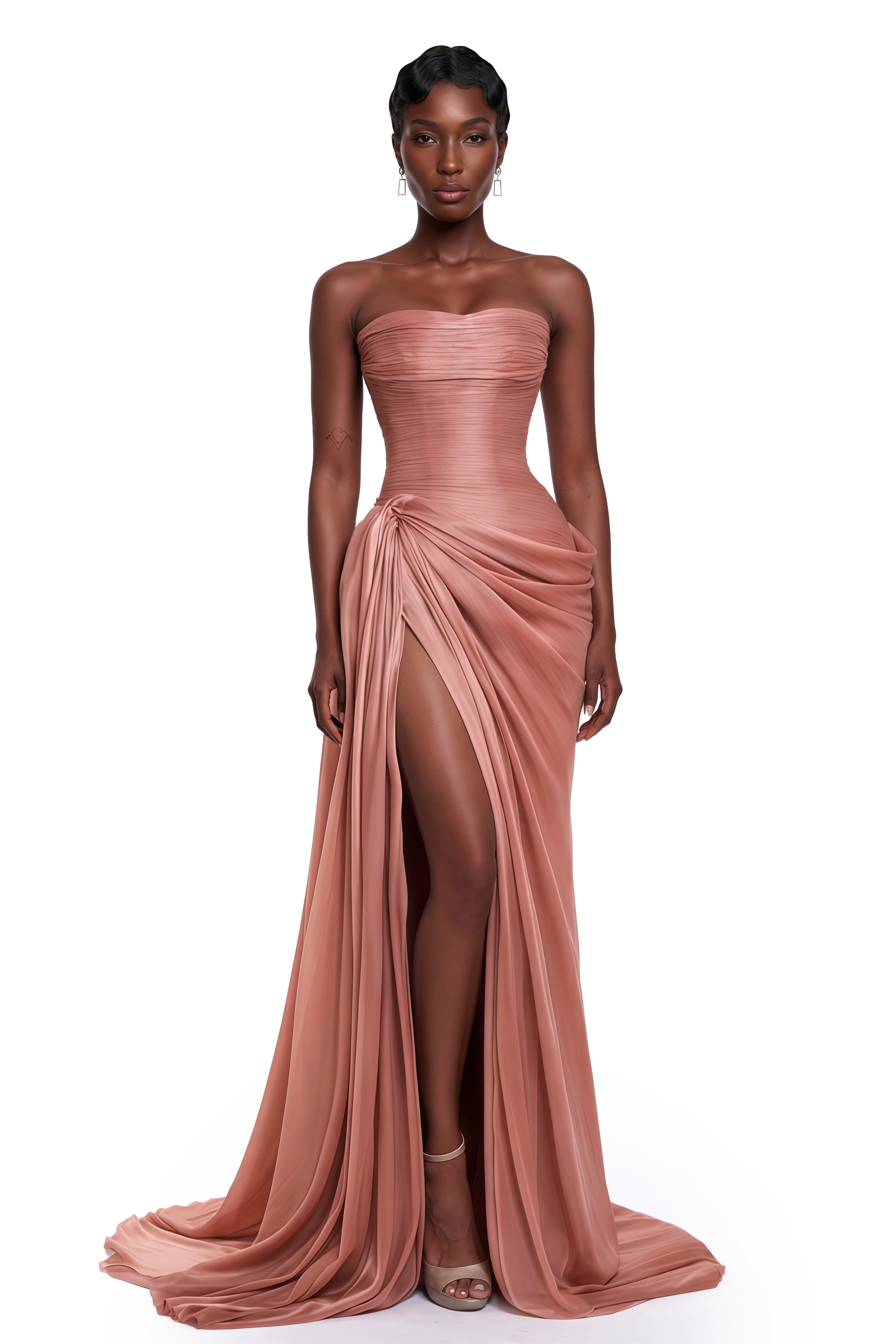 Querubina Pink Asymmetrical Ruched Maxi Dress (Final Sale-US Only)