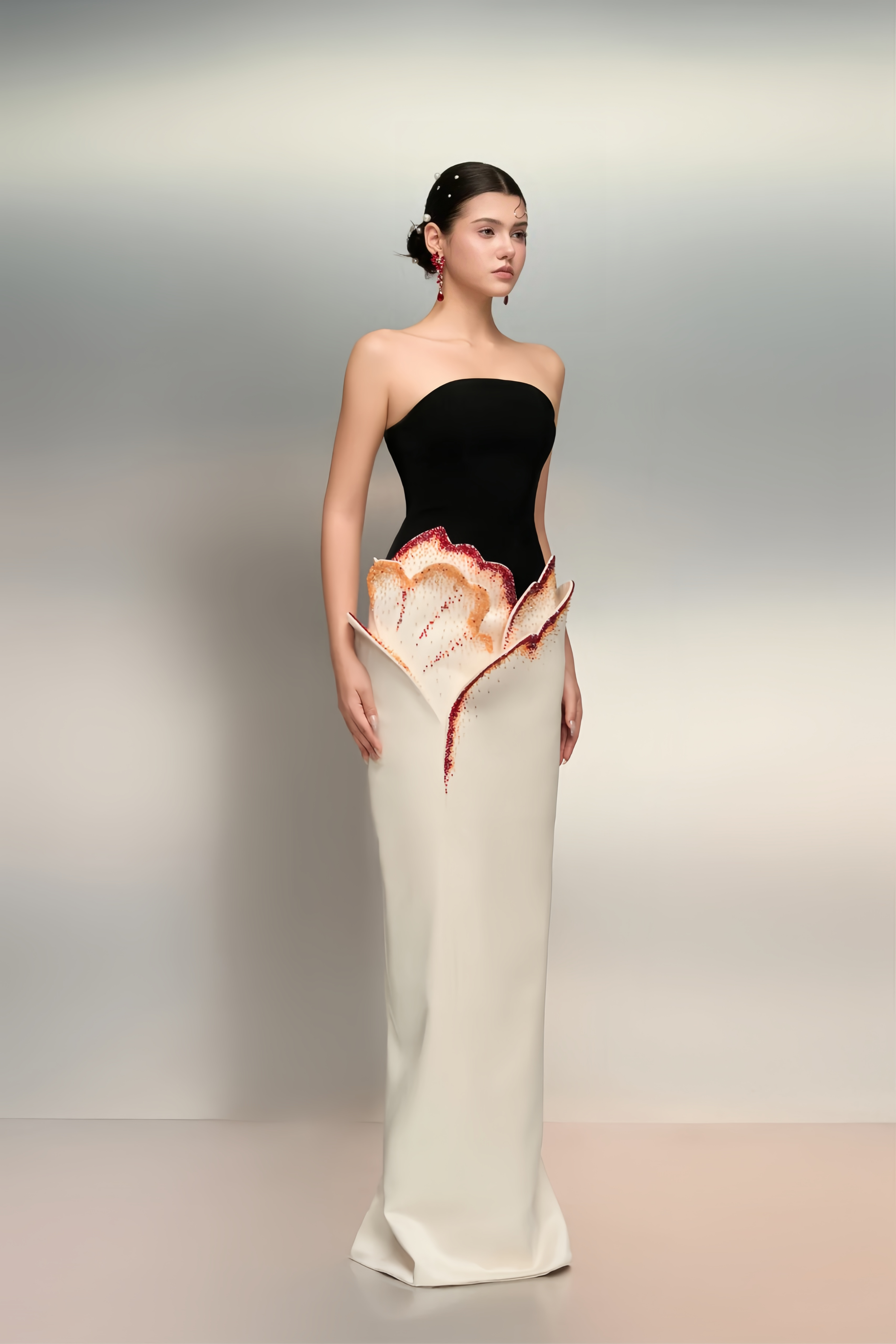3D Petal Strapless Gown
