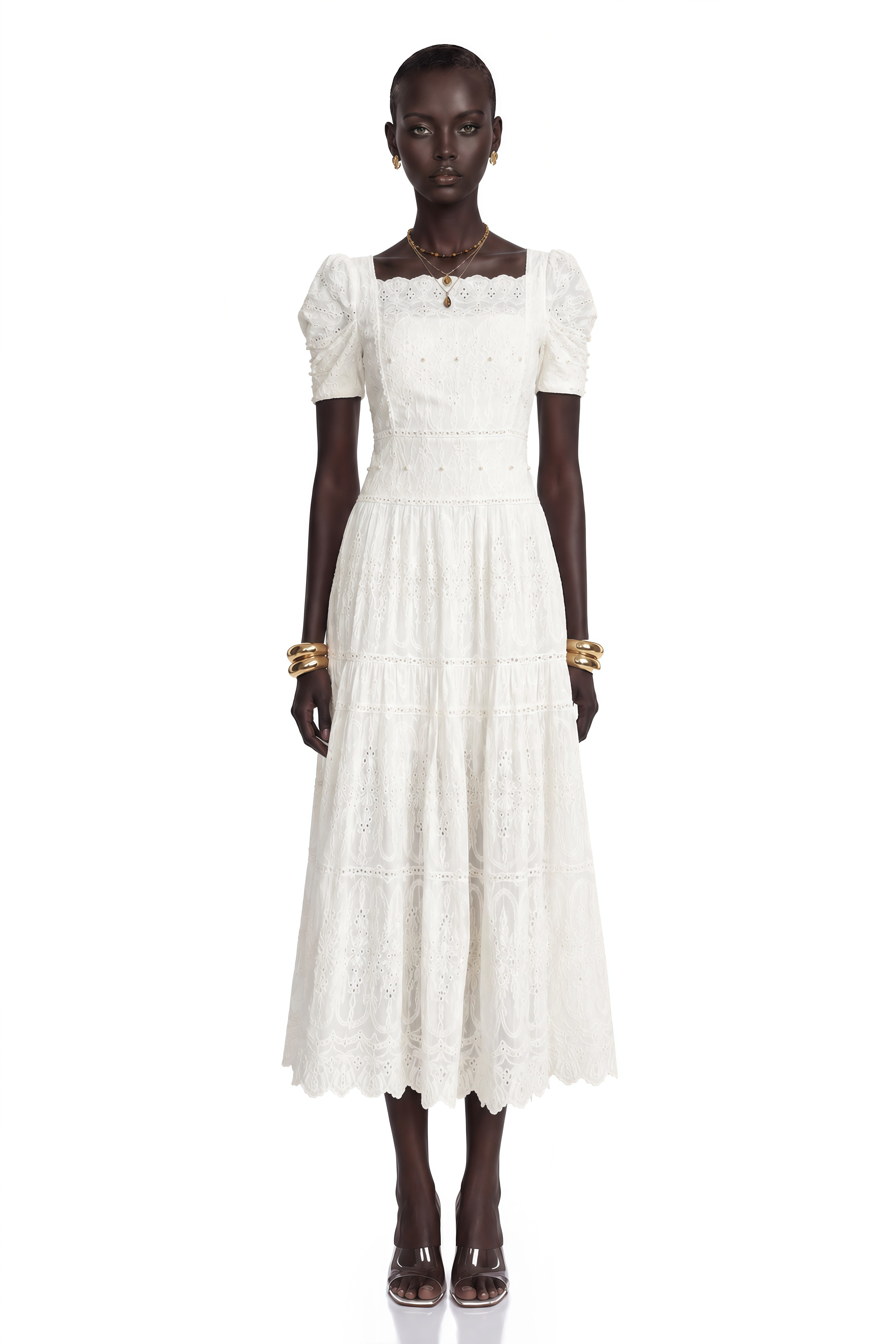 Anaïs Faux-Pearl Embellished Cut-Out Midi Dress