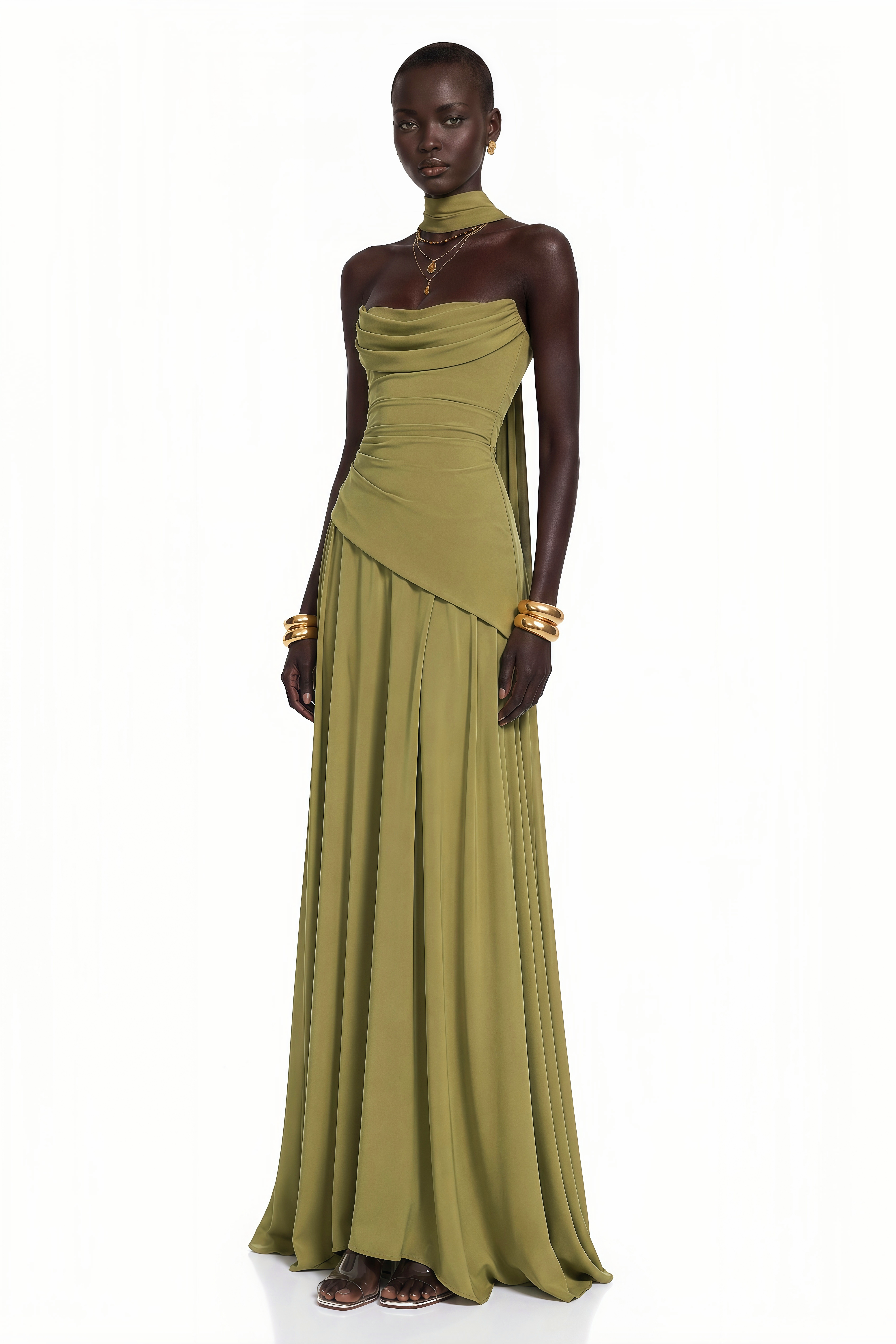 Romane Green Strapless Corset Chiffon Maxi Dress (Final Sale-US Only)