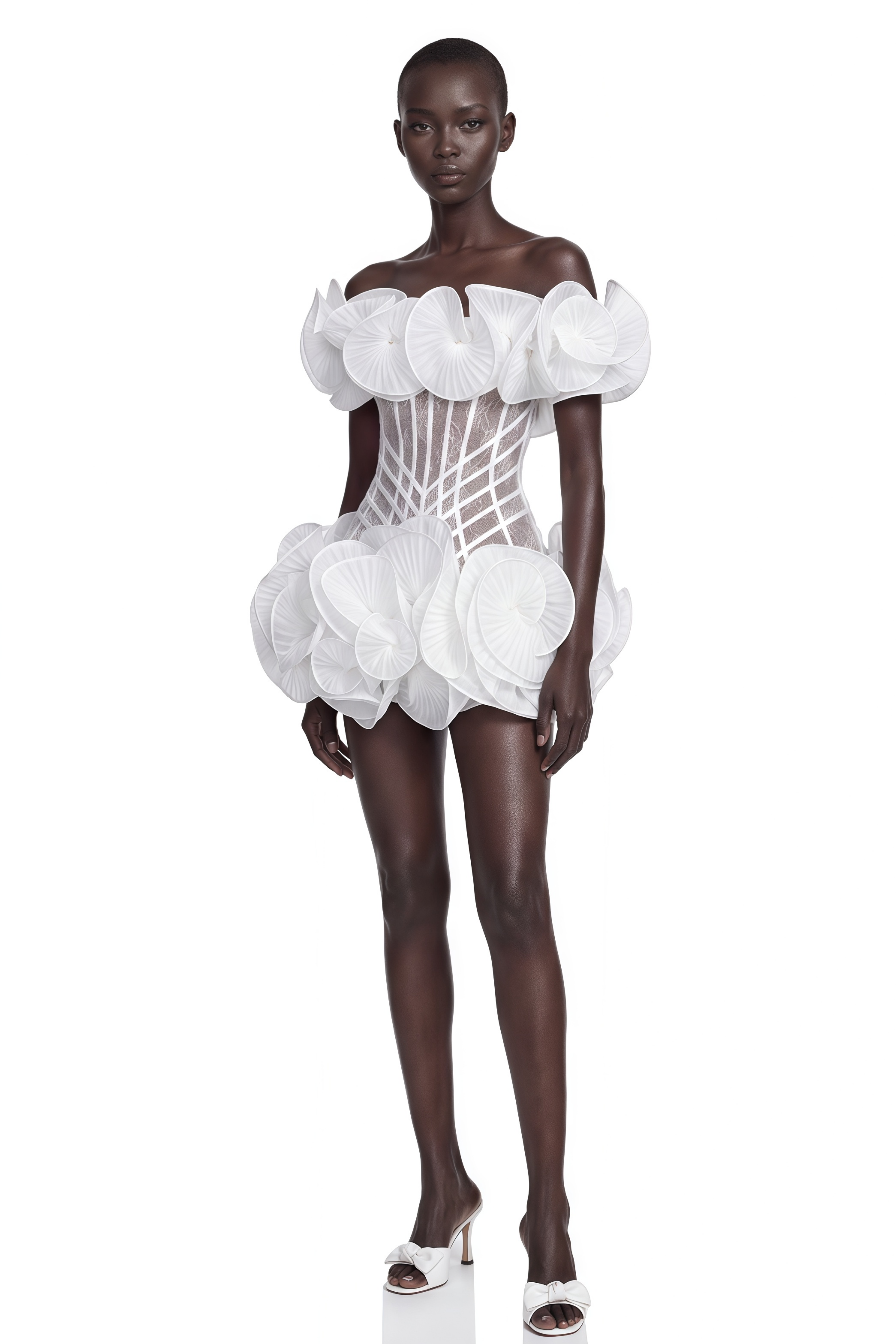 Adela White 3D Floral Corset Mini Dress