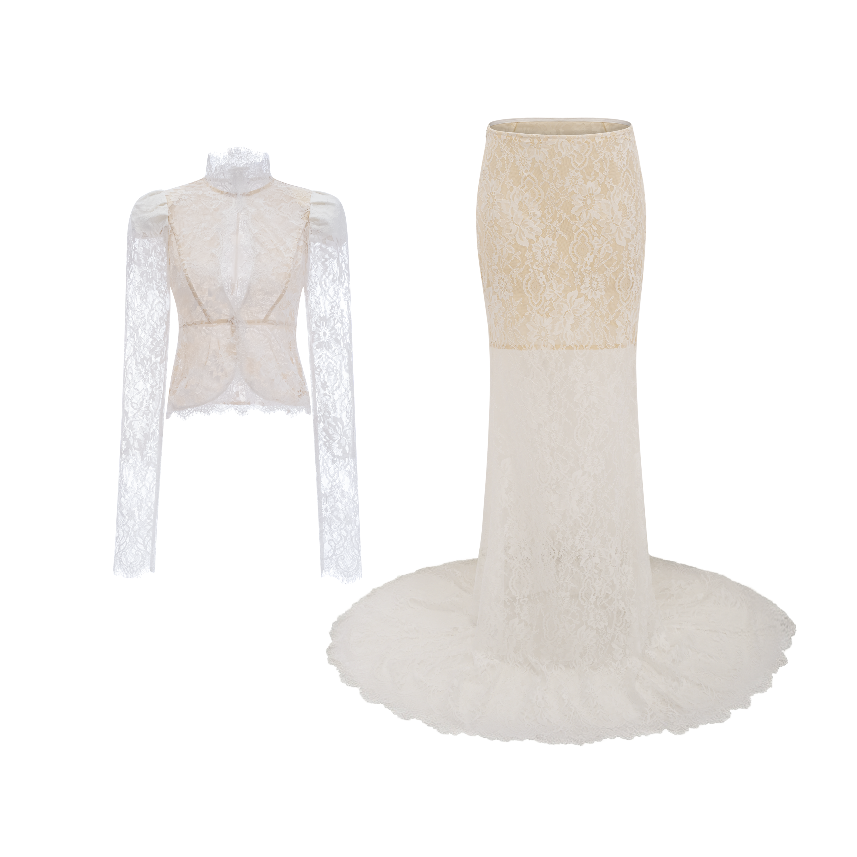 Adèle White Puff Floral Blouse & Mermaid Skirt Set