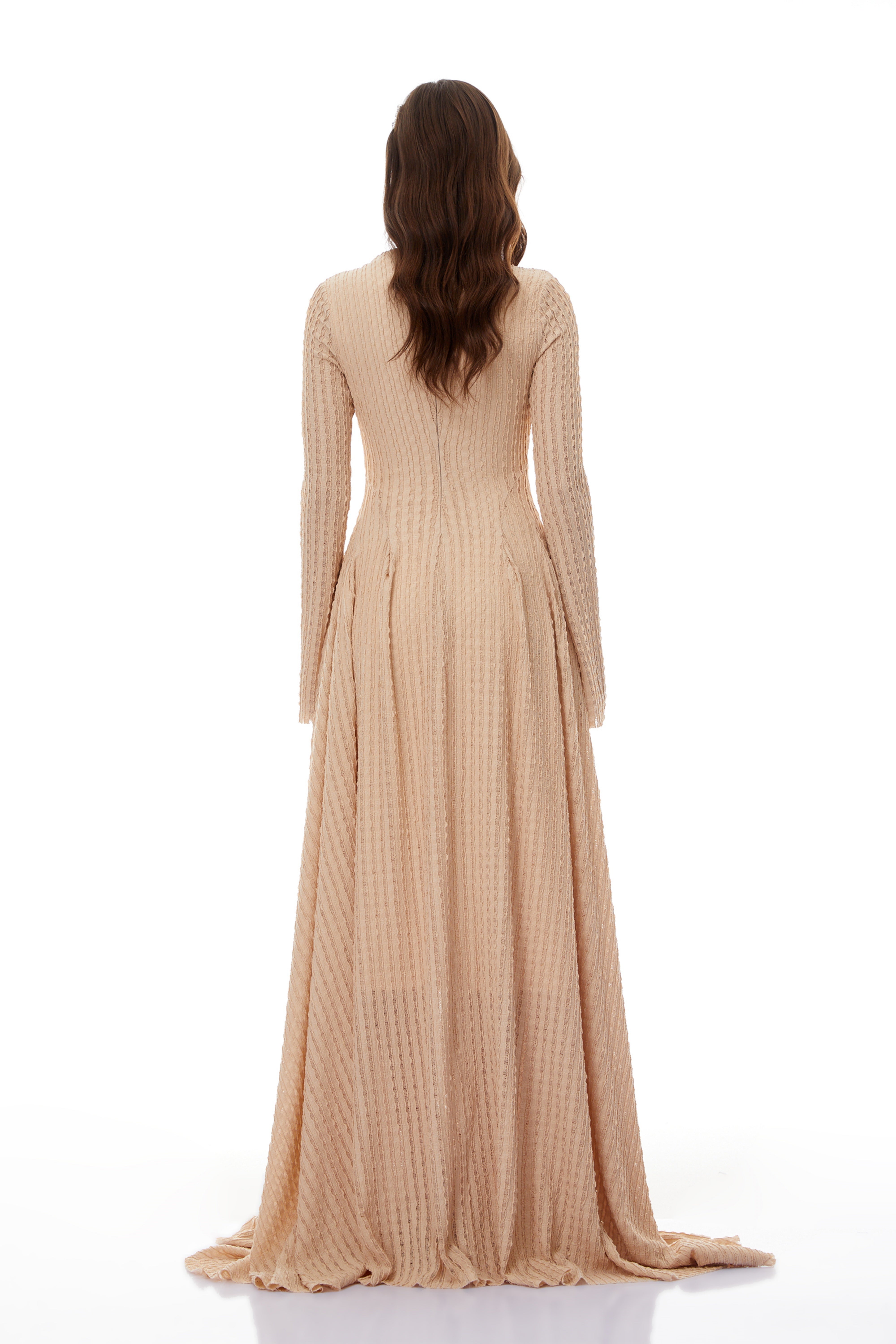 Adeline Beige Textured Jacquard Maxi Gown (Final Sale-US Only)
