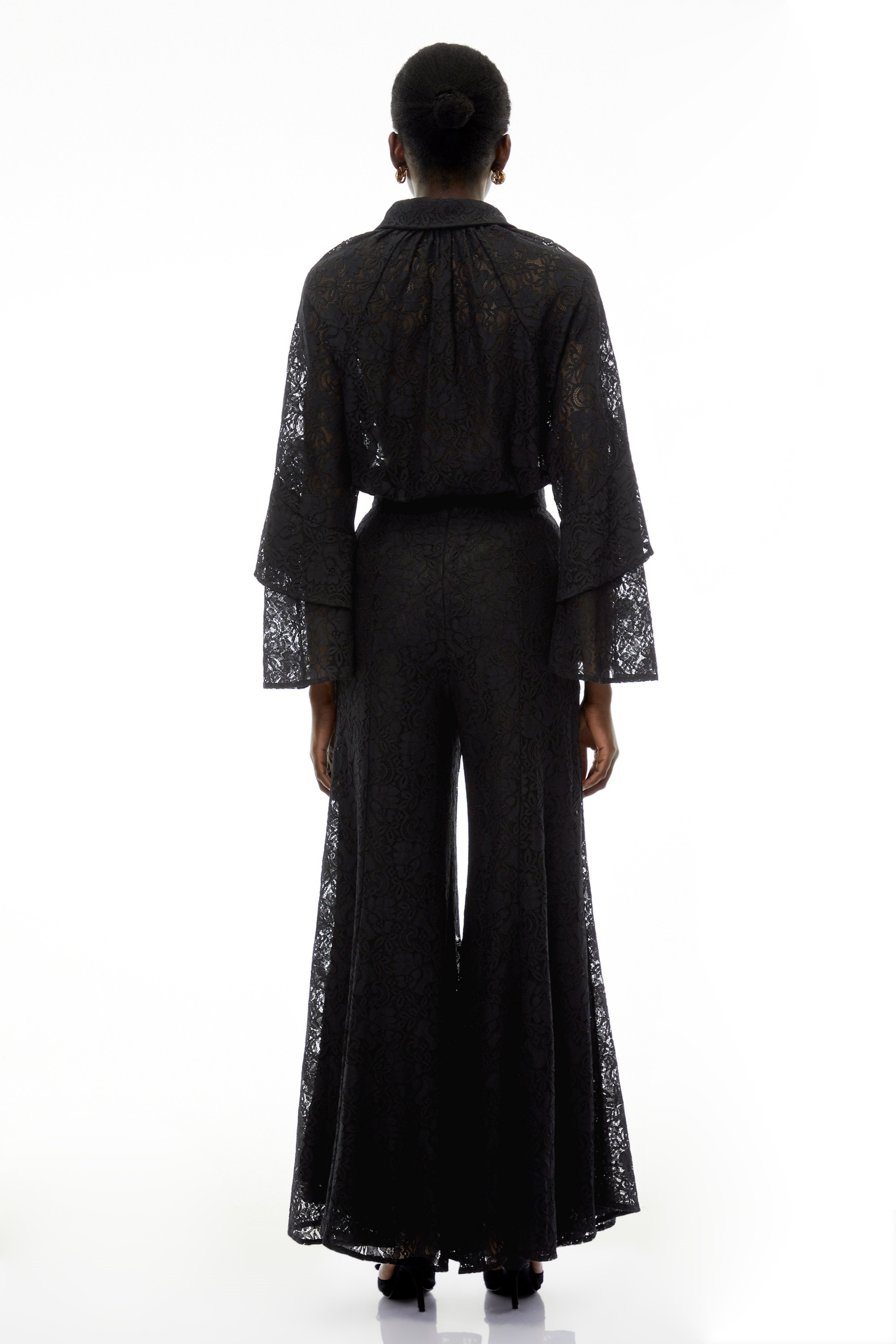 Adriana Black Long Sleeve Lace Blouse & Trousers Set