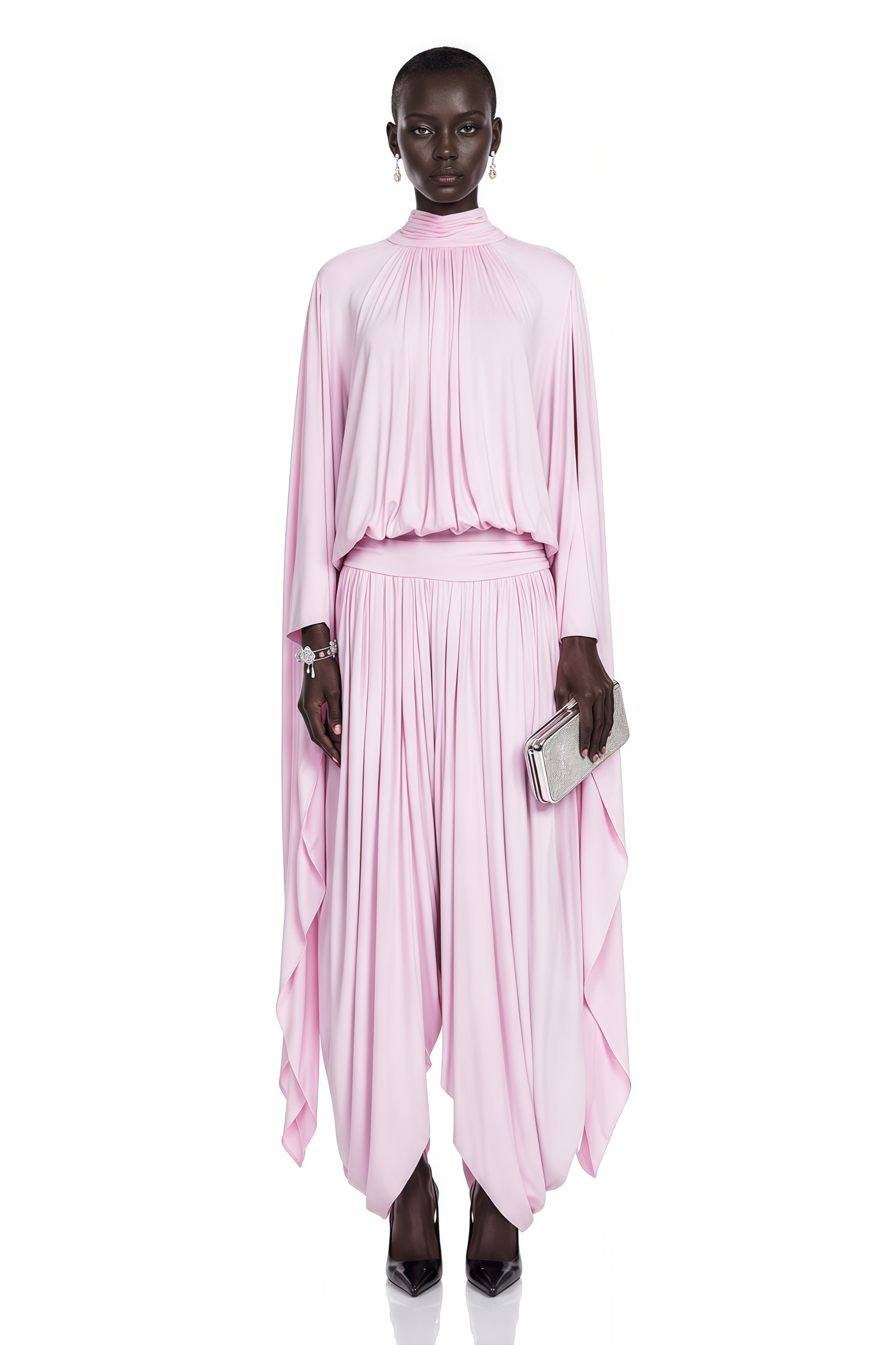 Adriana Pink Draped Cape Sleeve Top & Trousers Set