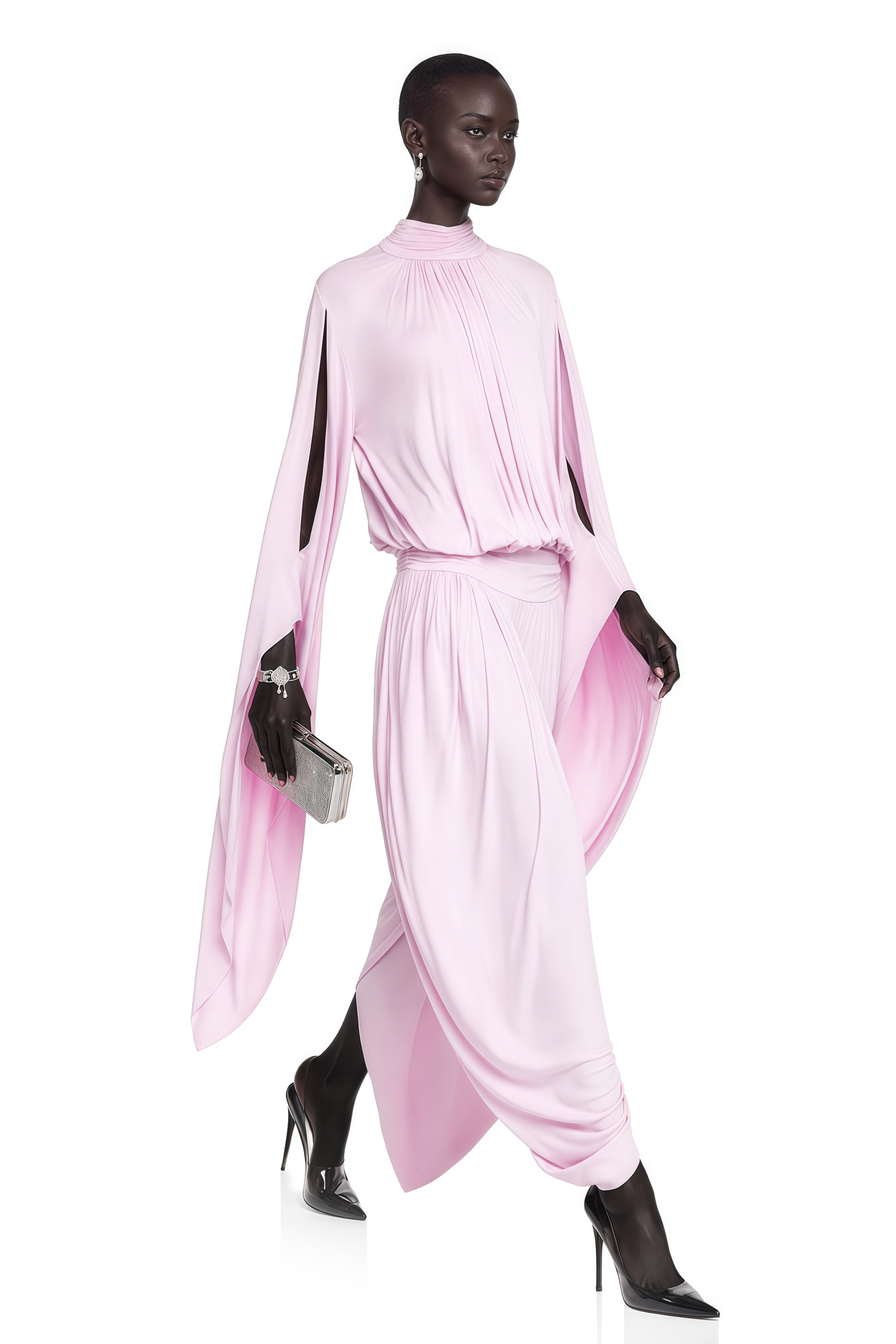 Adriana Pink Draped Cape Sleeve Top & Trousers Set