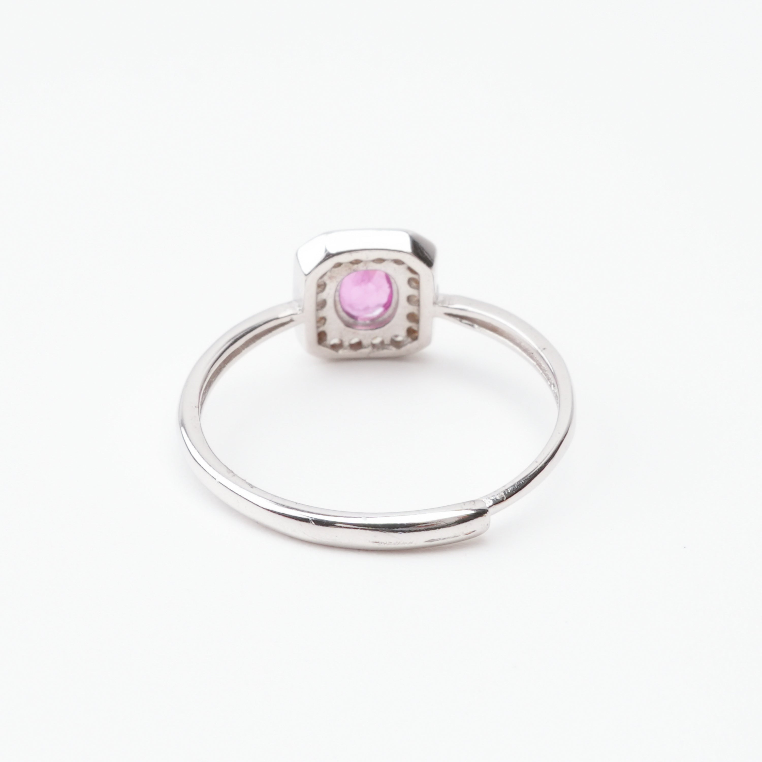 Agathe Pink Ruby Cushion Halo Sterling Silver Ring