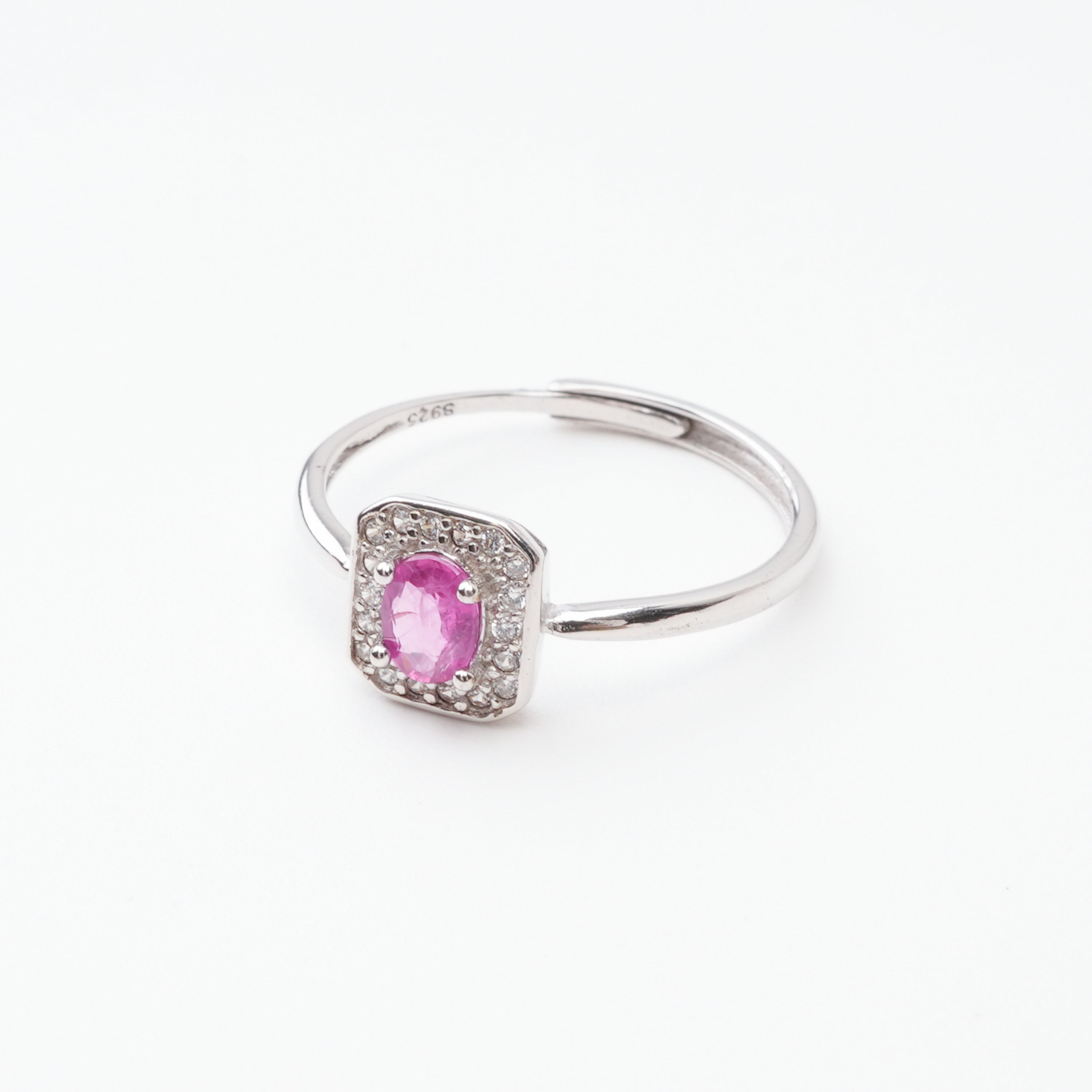 Agathe Pink Ruby Cushion Halo Sterling Silver Ring