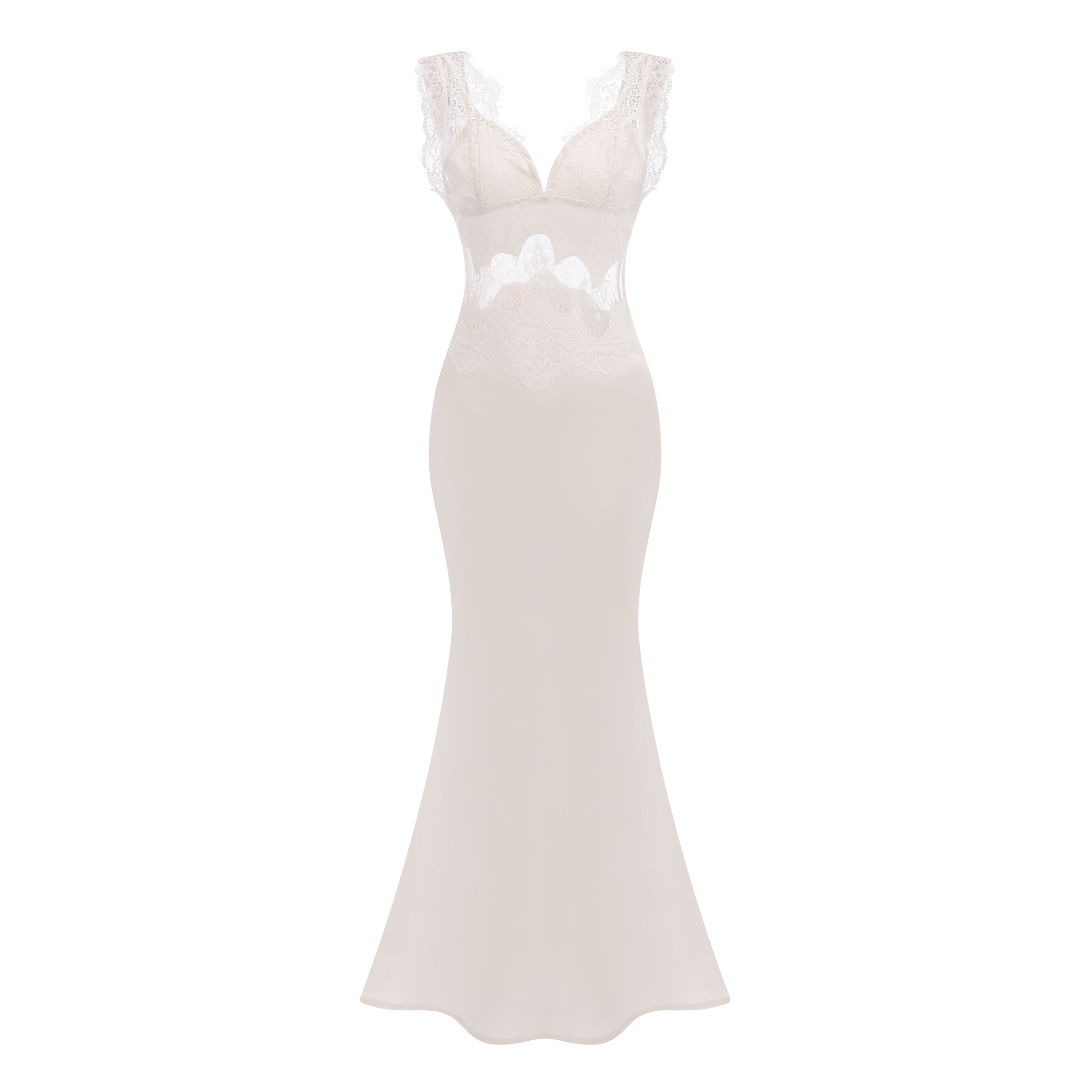 Aitana Neutrals Satin Maxi Dress with Lace Panels (Final Sale-US Only)