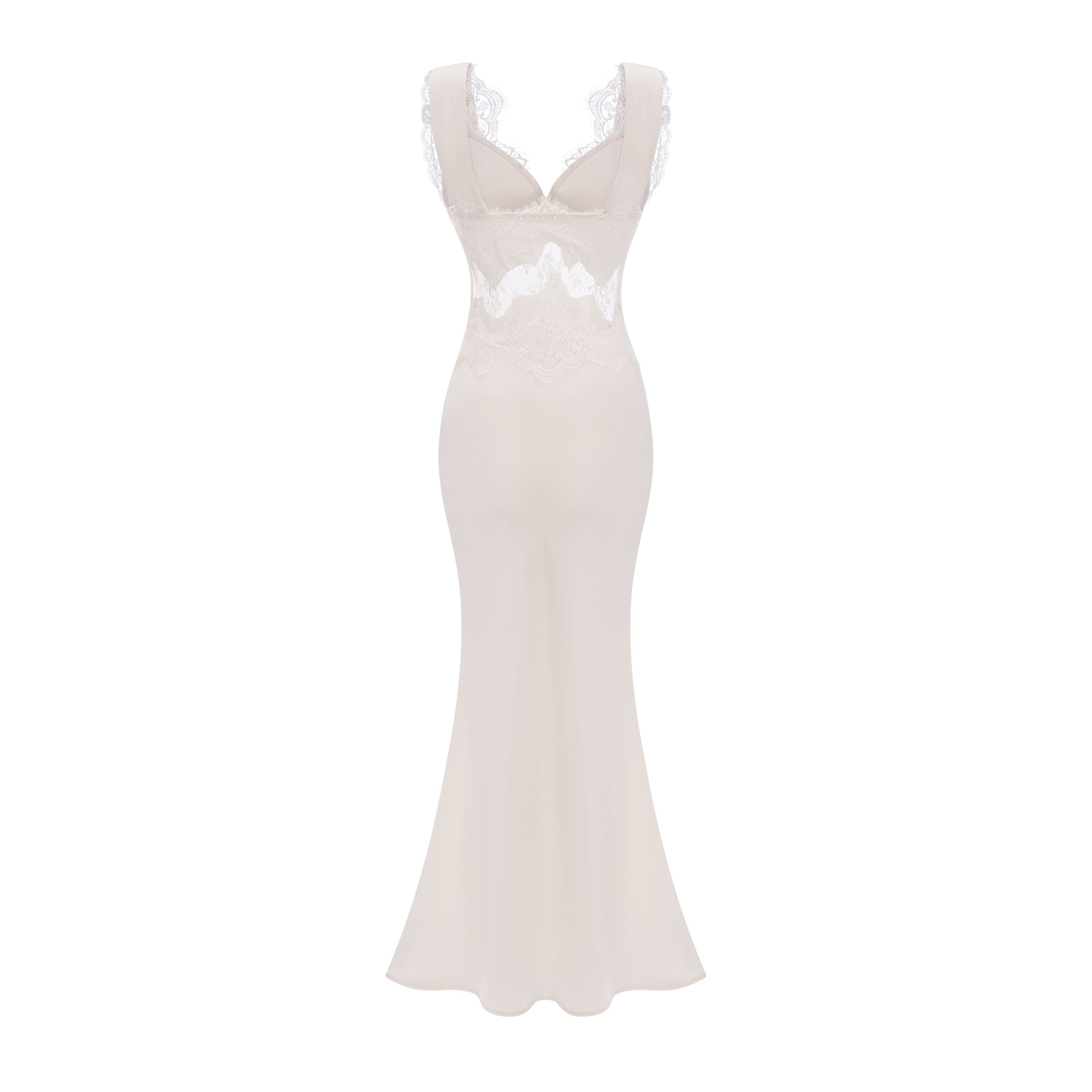 Aitana Neutrals Satin Maxi Dress with Lace Panels (Final Sale-US Only)