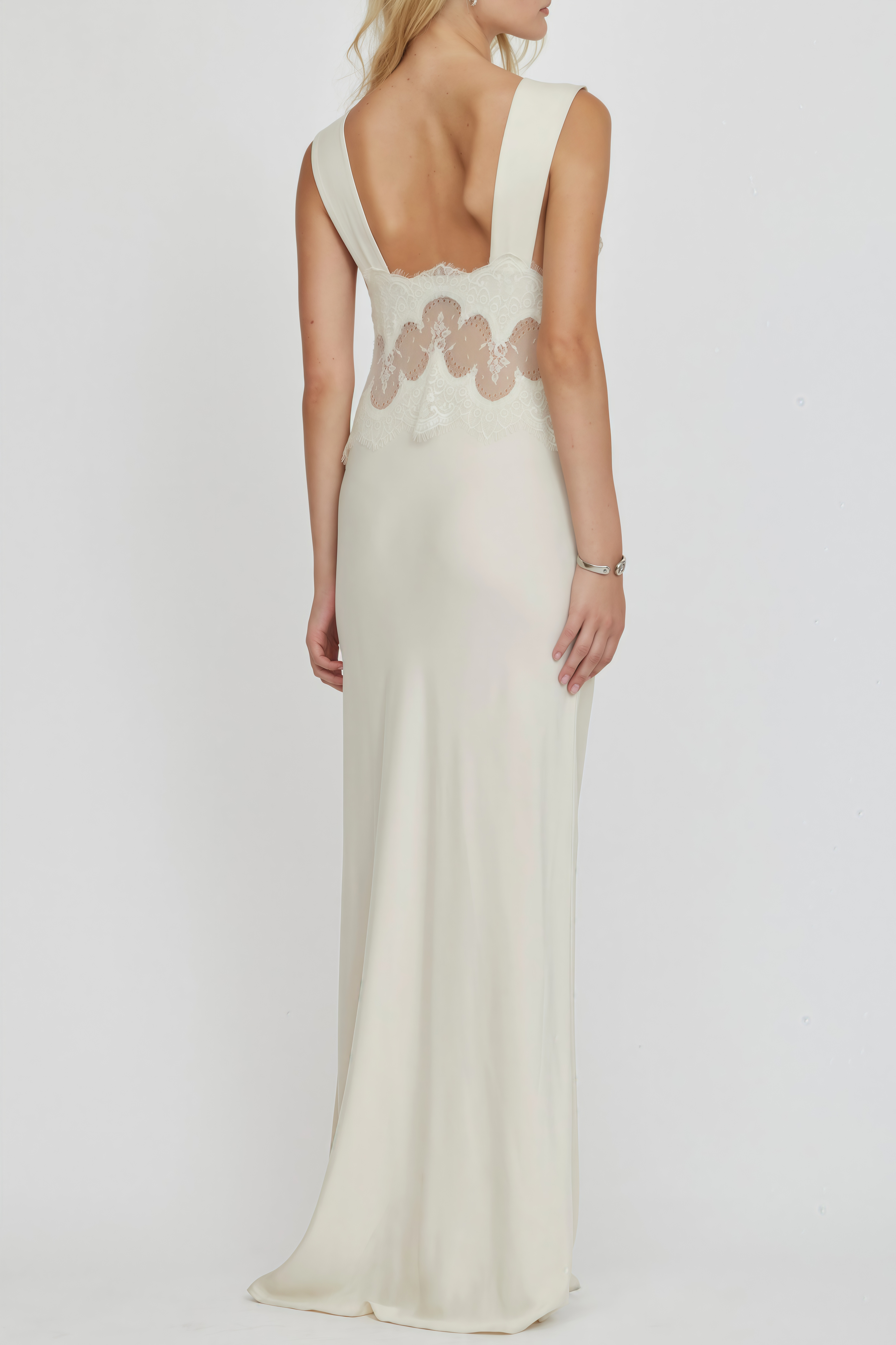 Satin Maxi Dress with Lace Panels