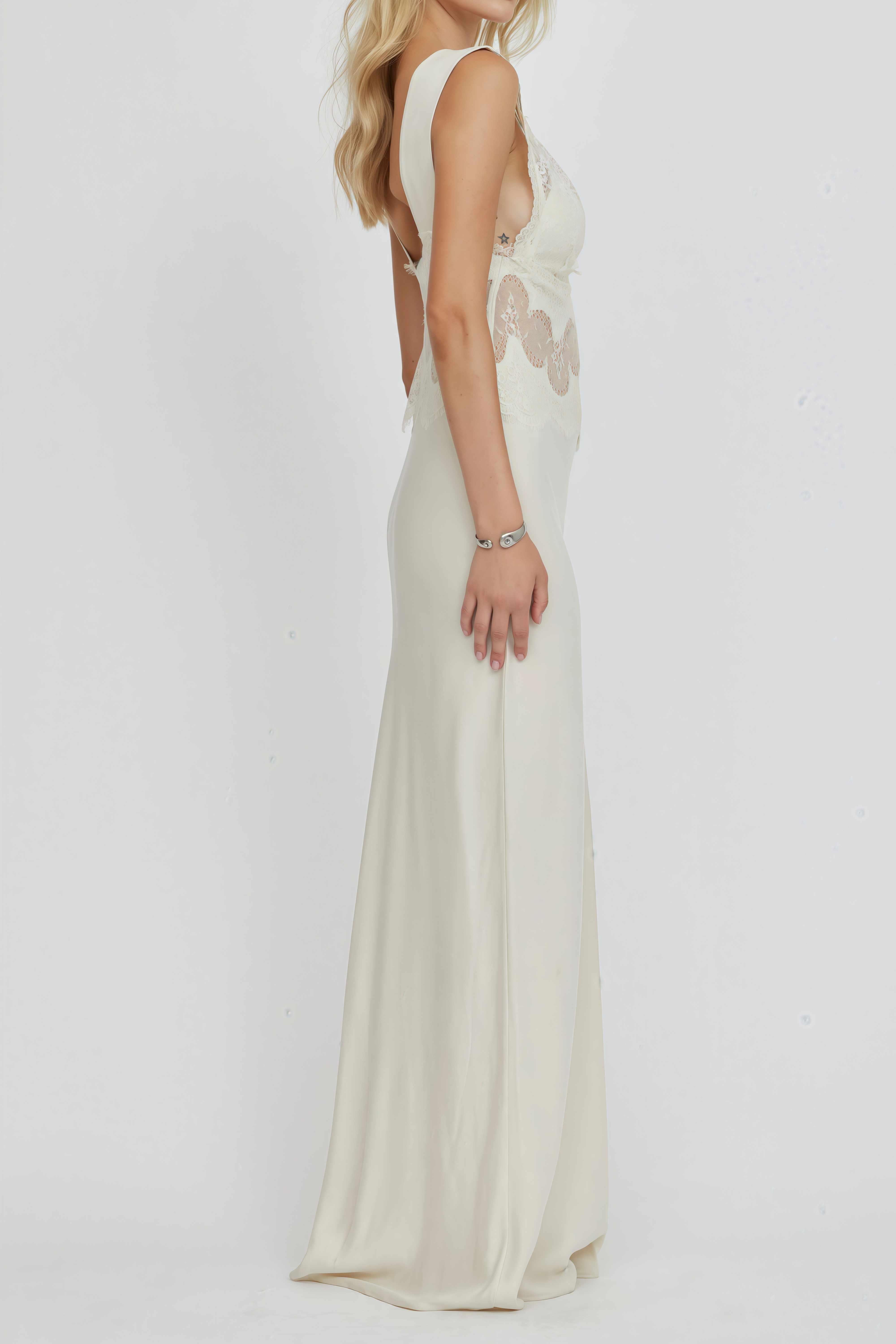 Satin Maxi Dress with Lace Panels