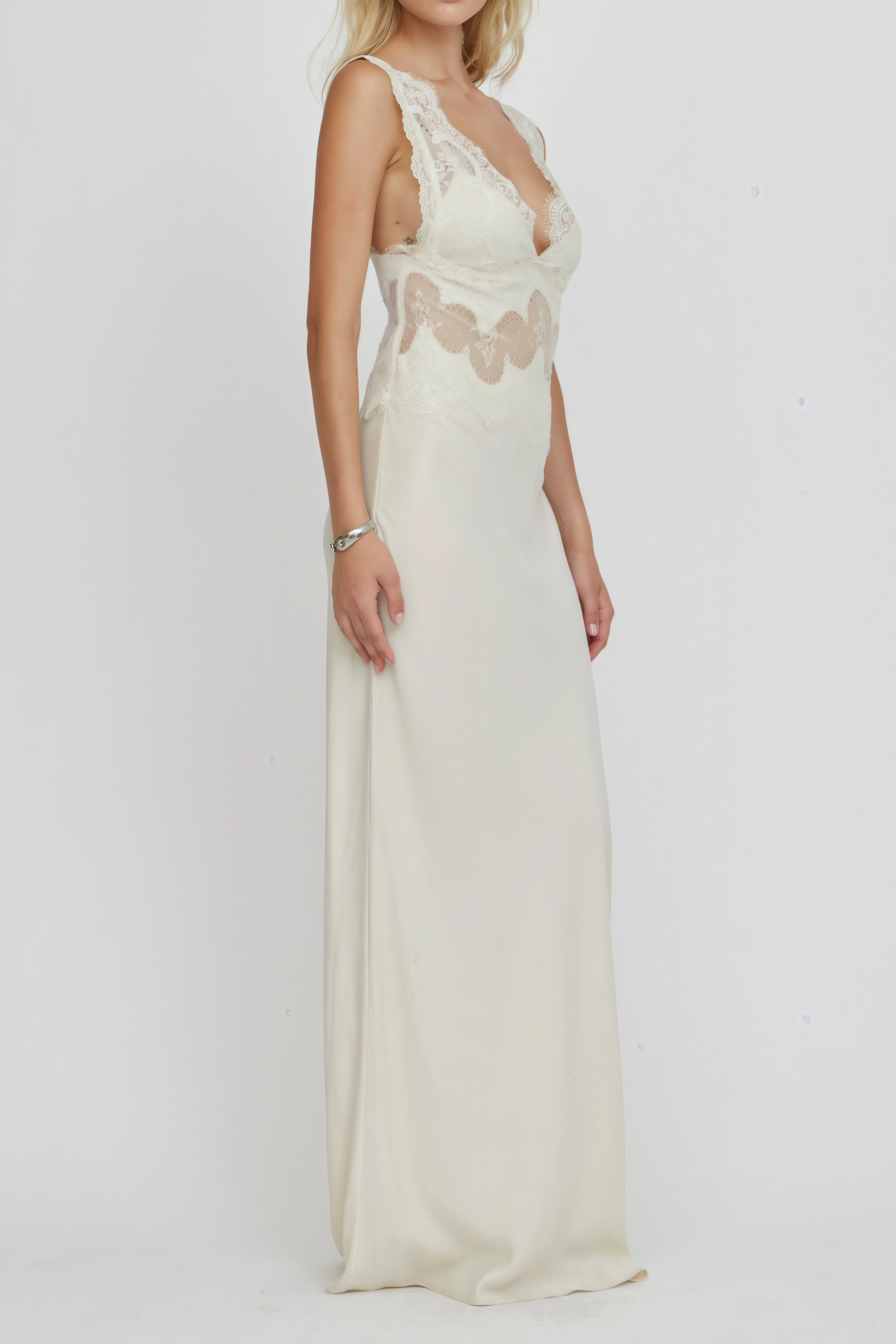 Satin Maxi Dress with Lace Panels