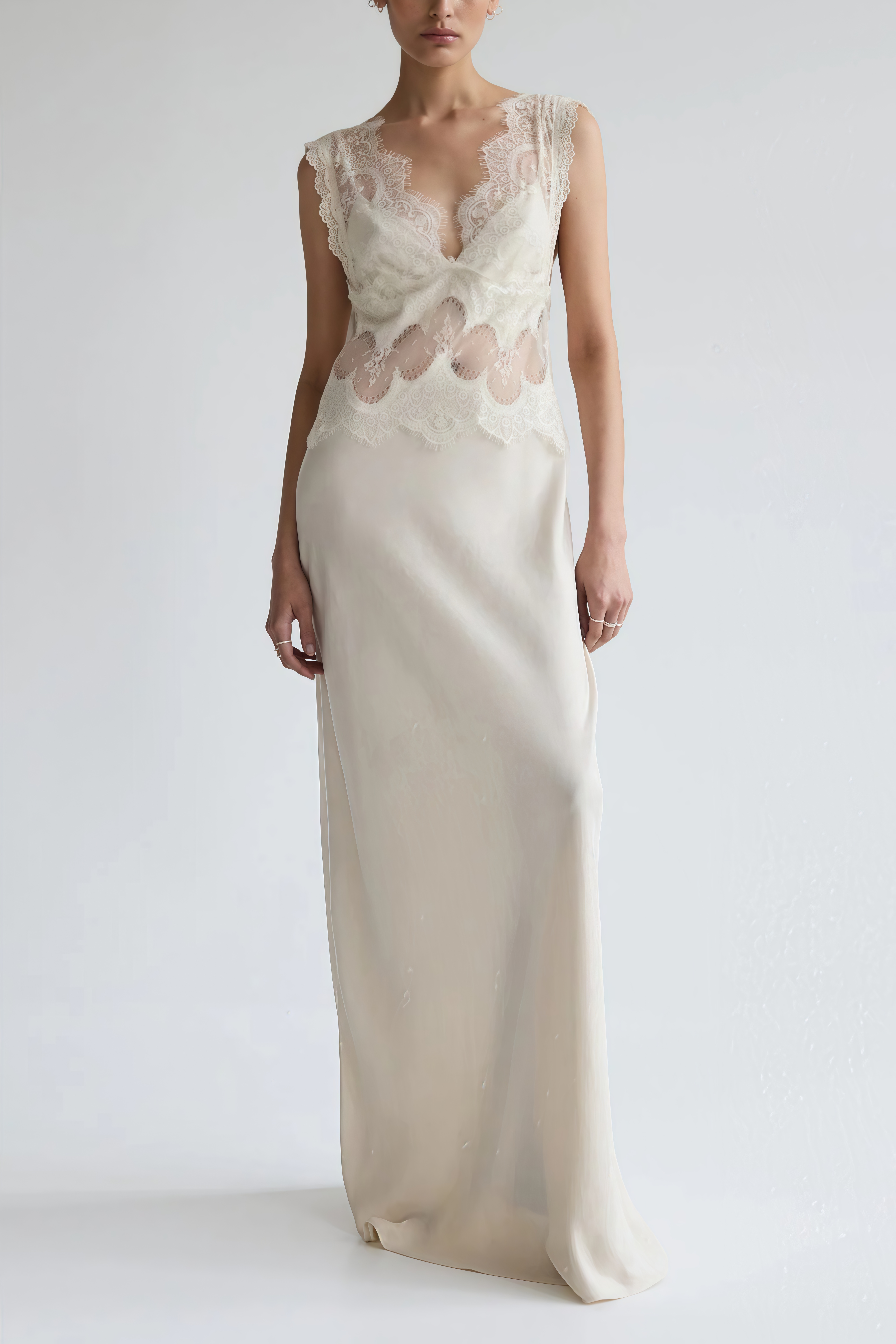 Satin Maxi Dress with Lace Panels