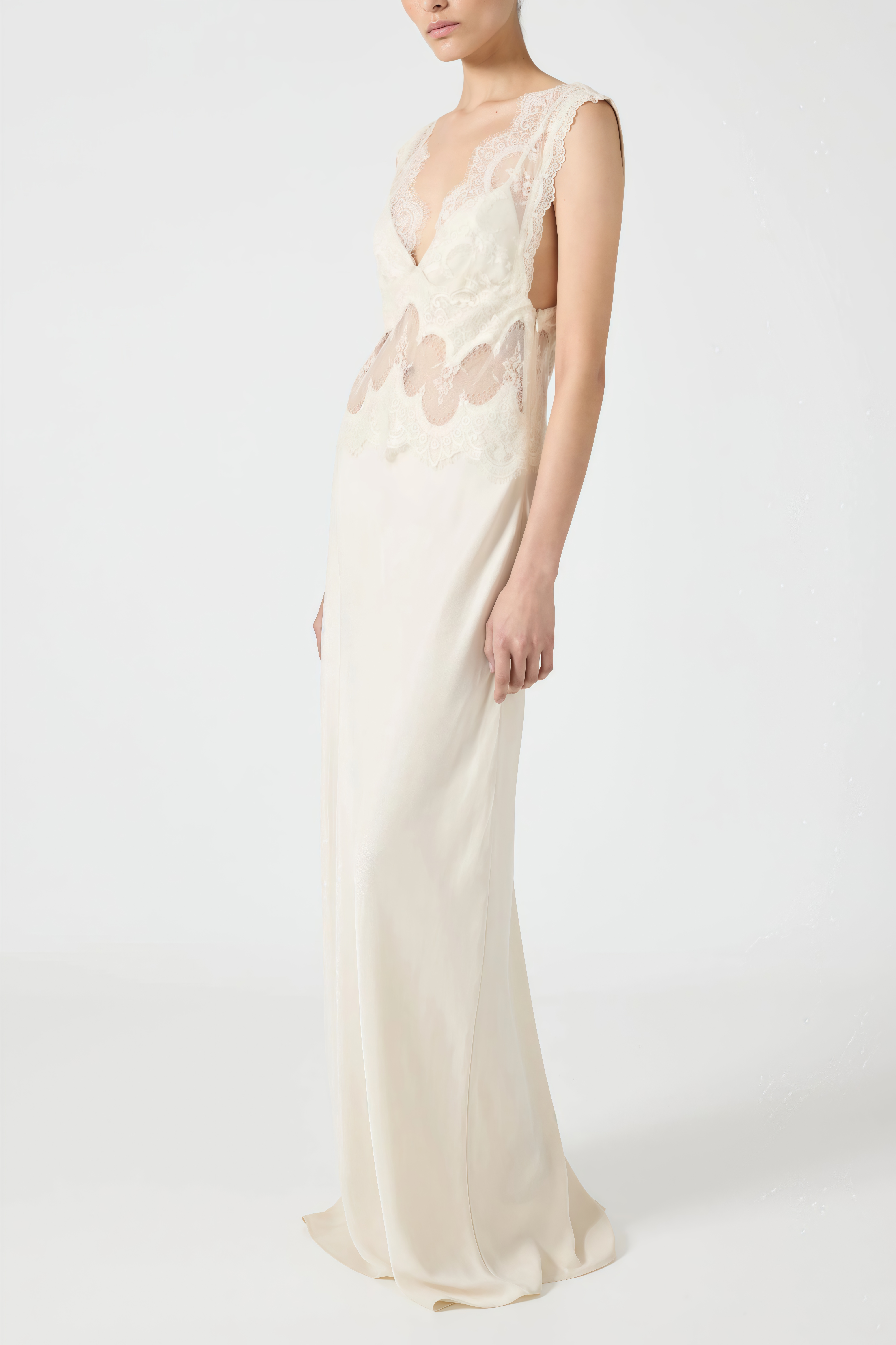 Satin Maxi Dress with Lace Panels