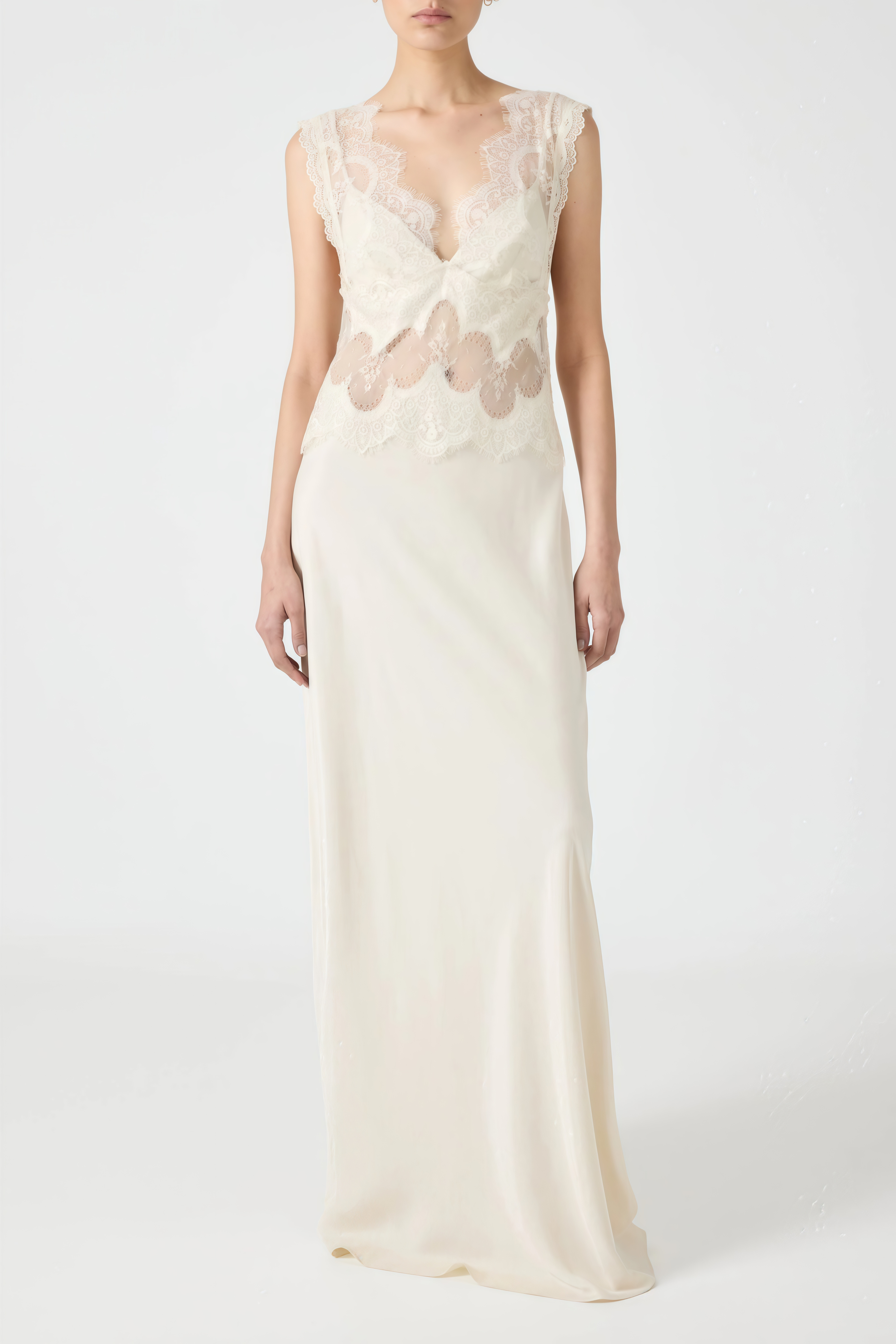 Satin Maxi Dress with Lace Panels