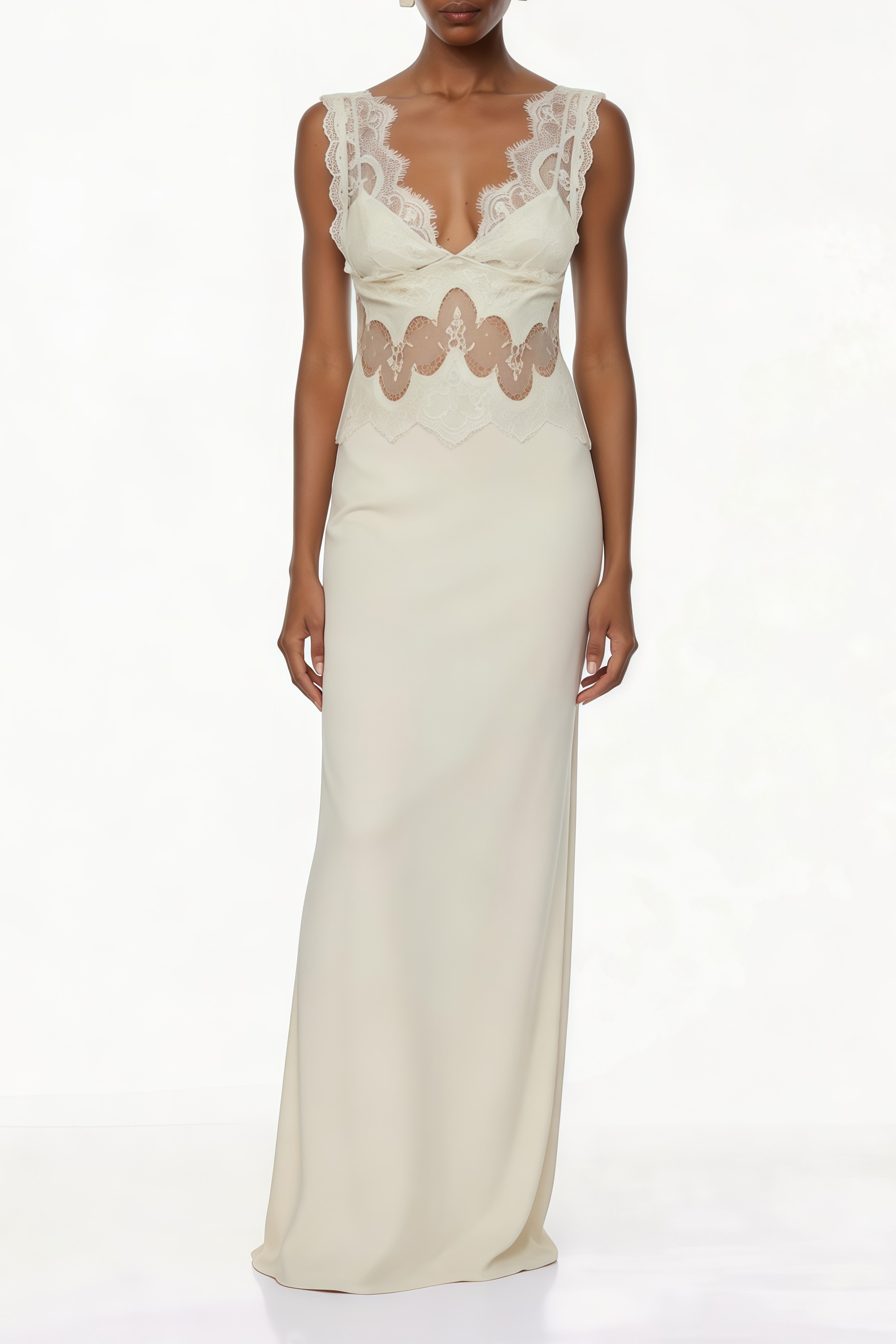 Satin Maxi Dress with Lace Panels