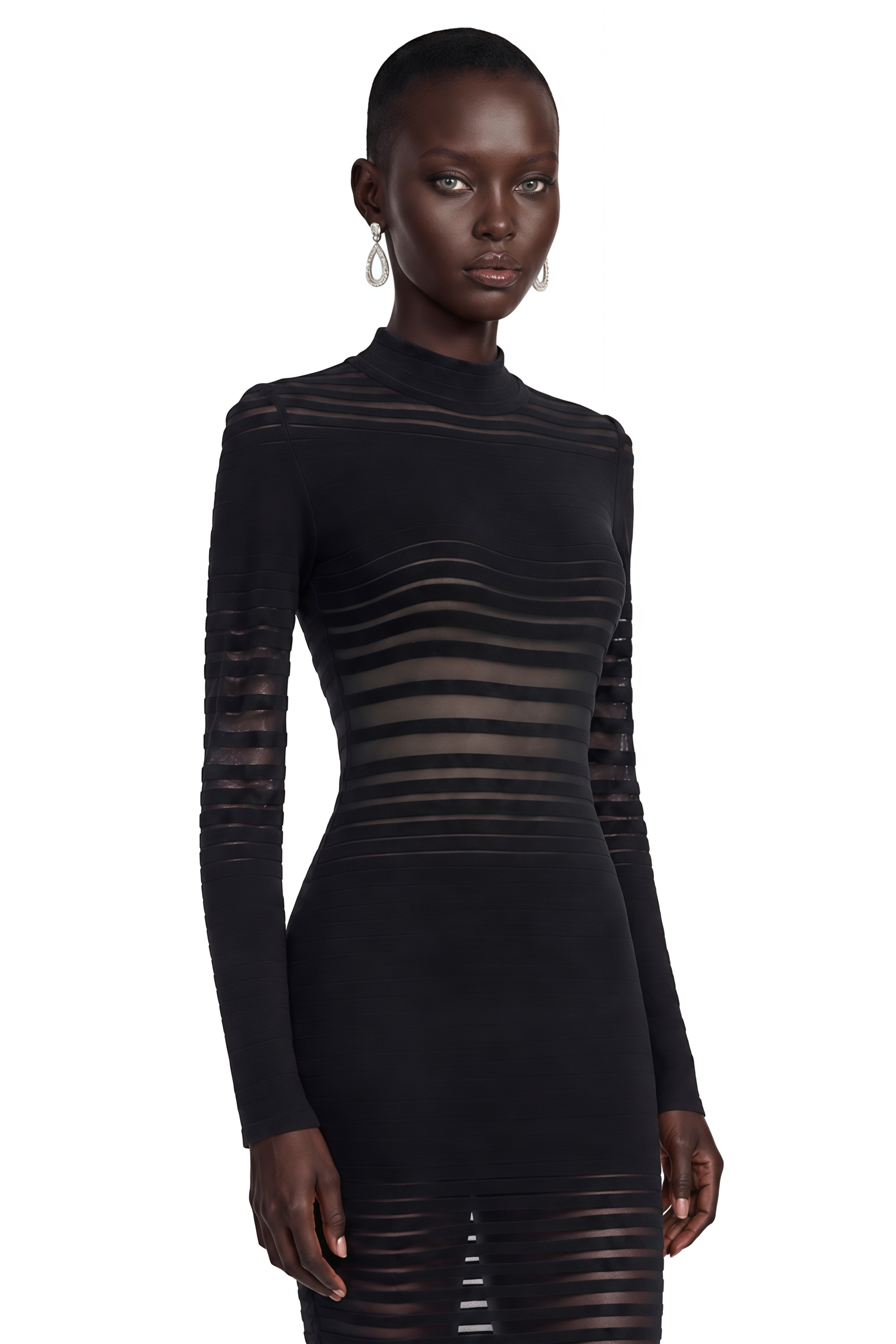 Alani Black Midi Dress with Semi-sheer Panels