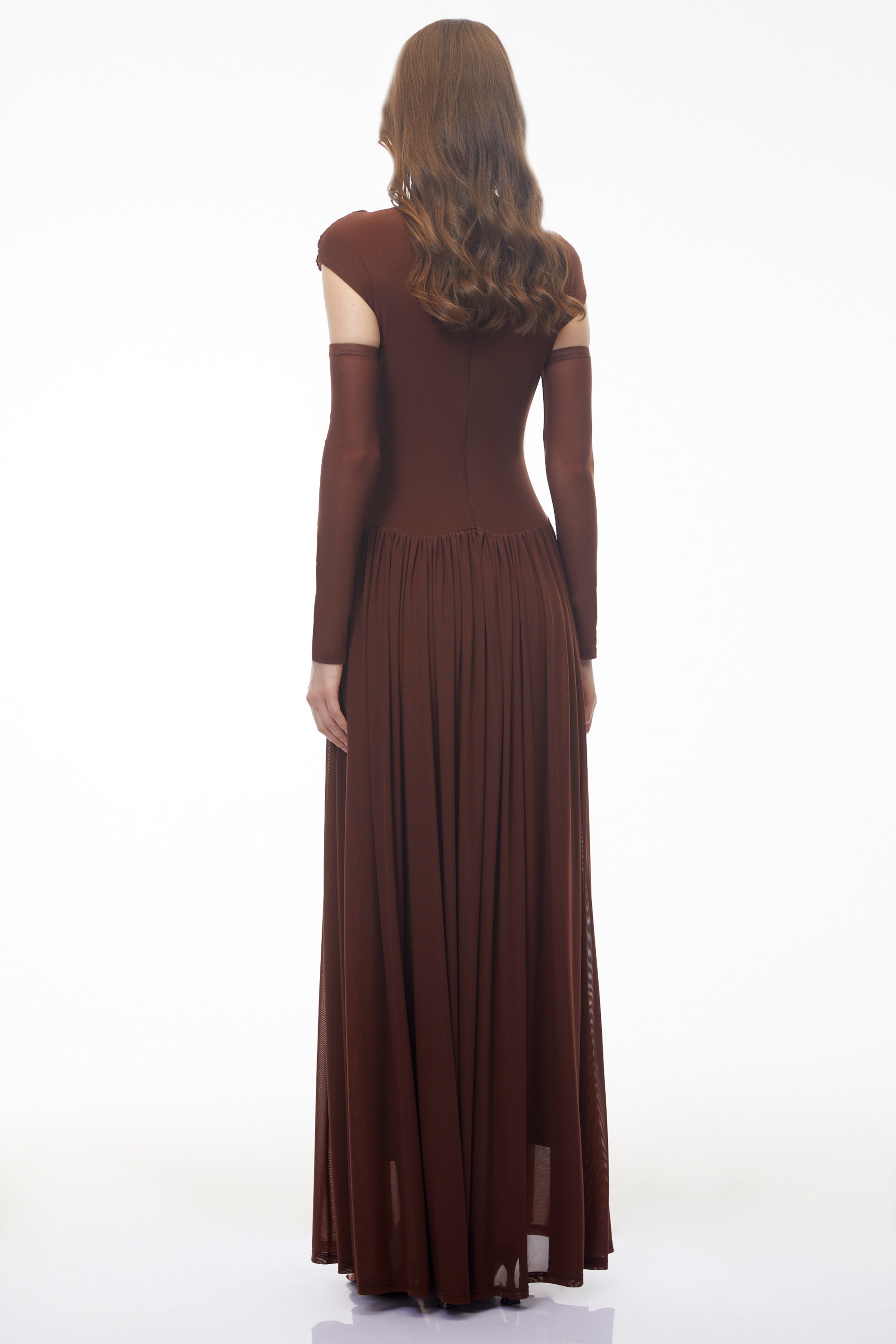 Alberte Brown Mock Neck Ruched Maxi Dress (Final Sale-US Only)