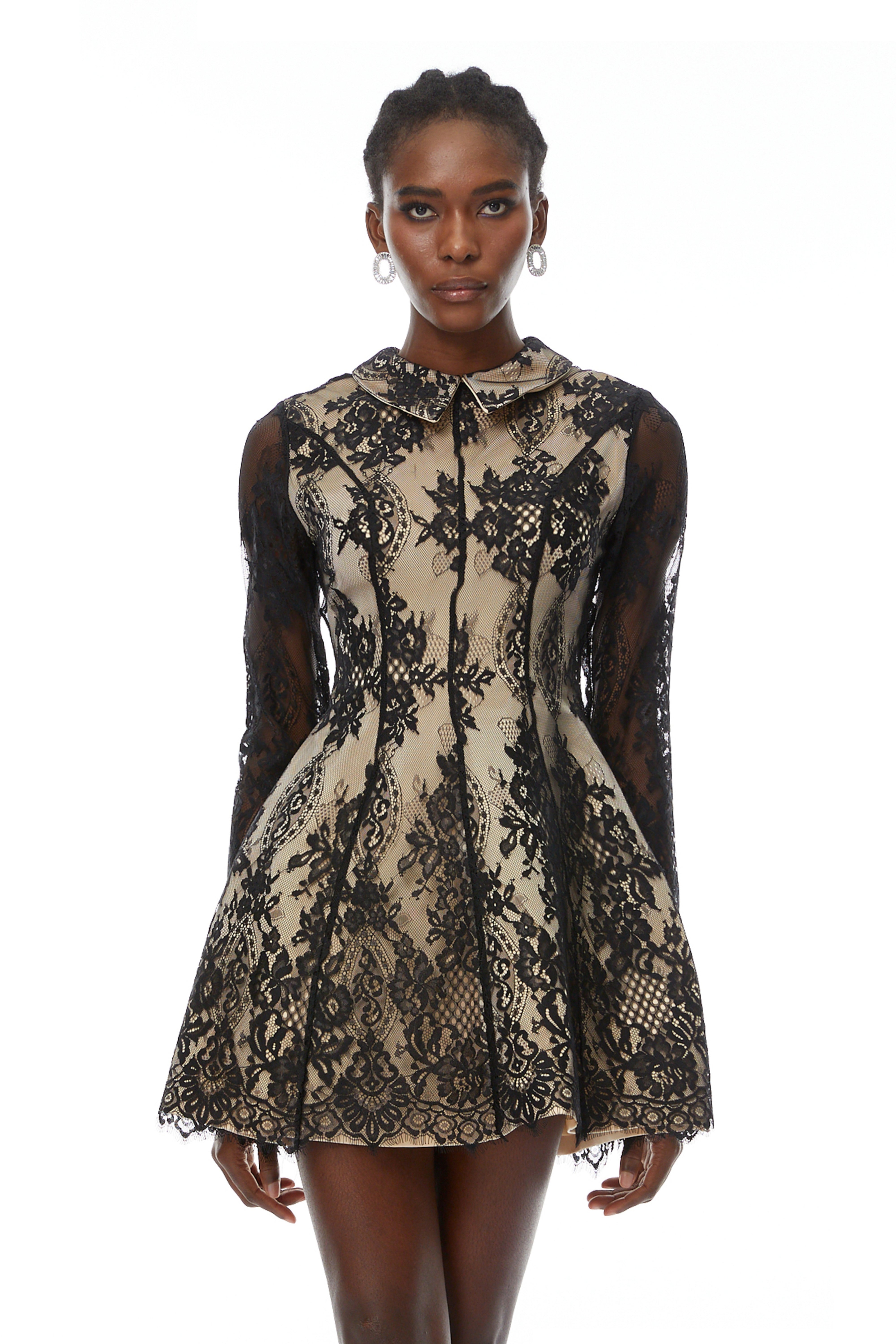Black Floral Lace Mini Dress