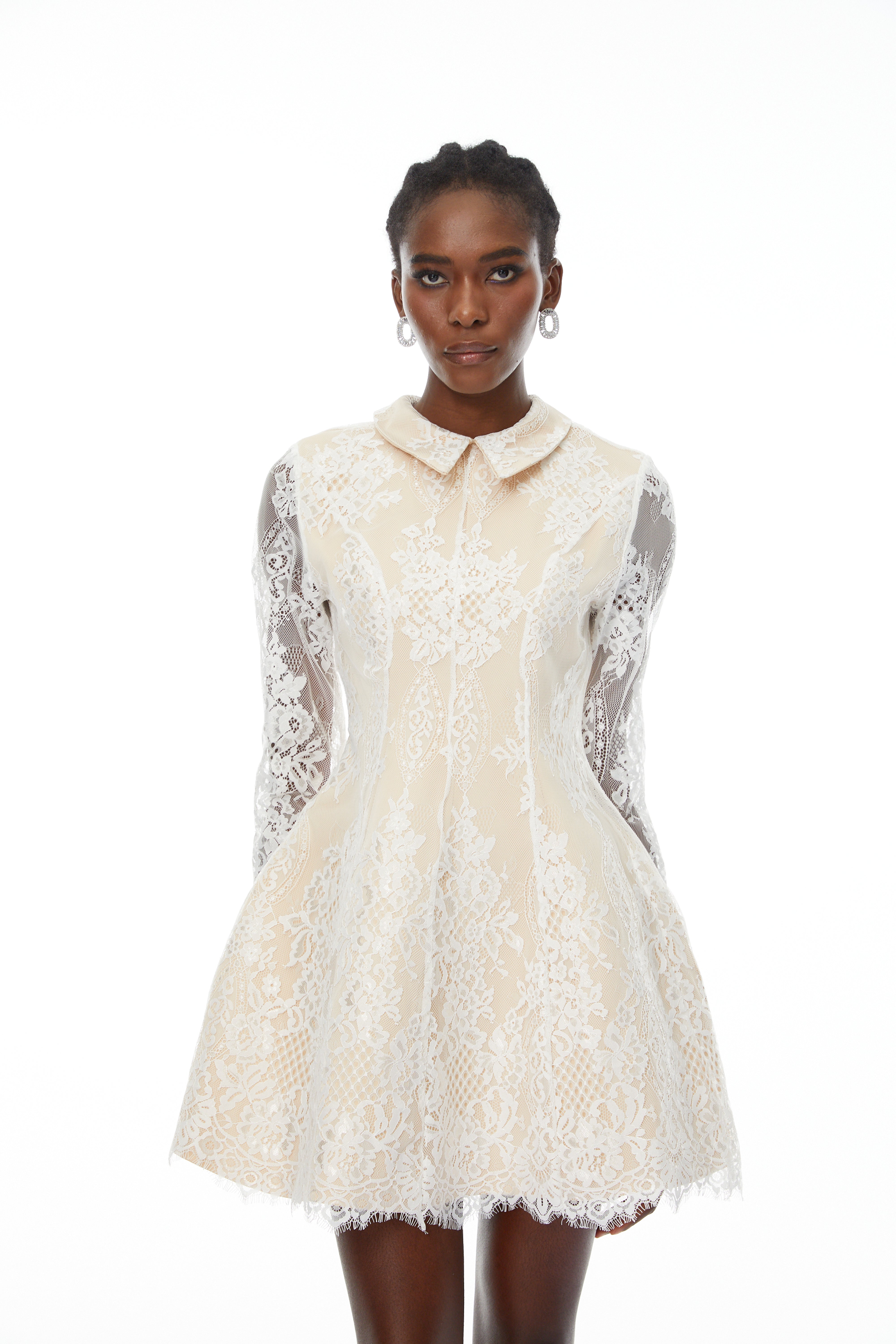 Lace Appliqué Mini Dress in White