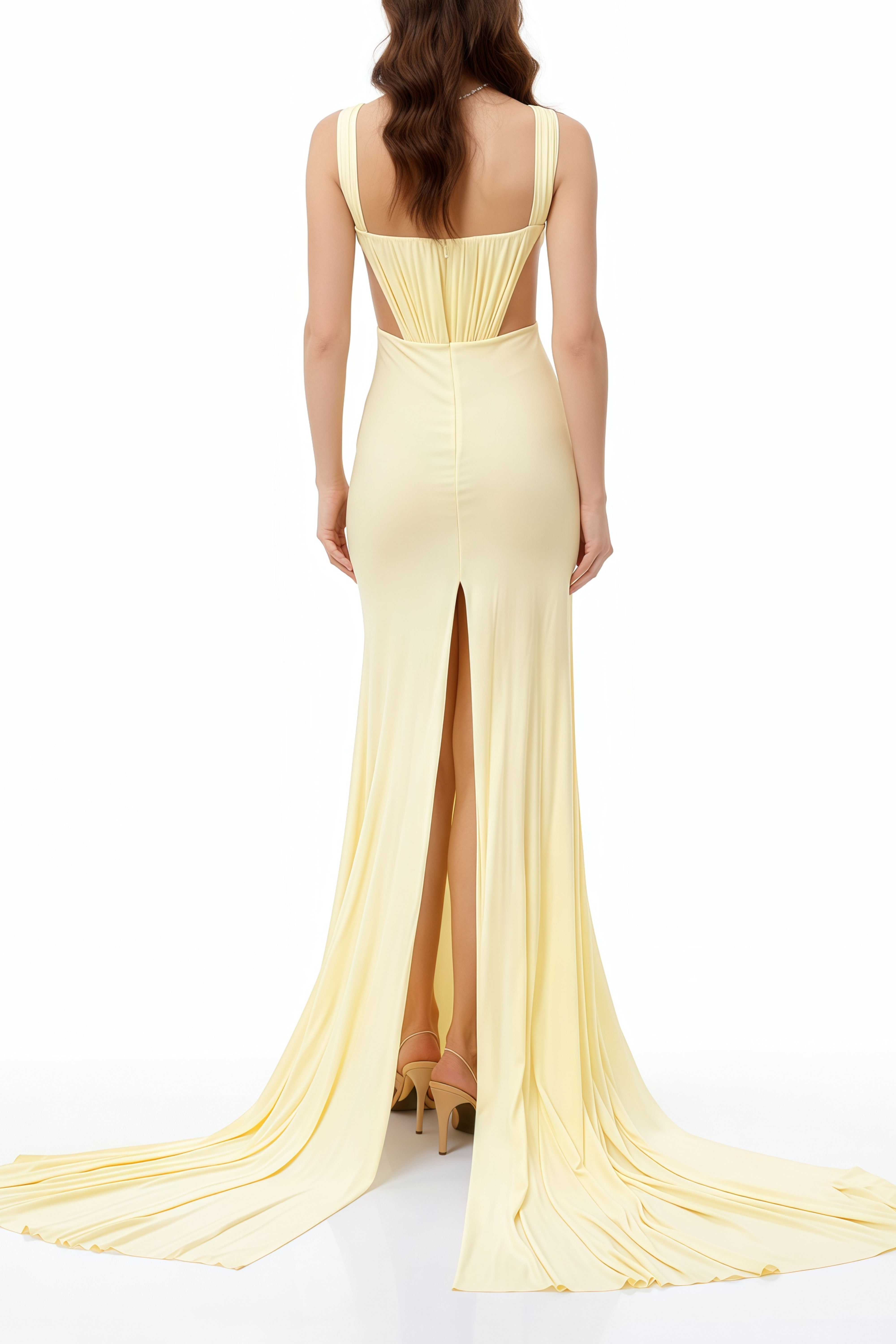 Alexandra Yellow Cut-Out High Slit Maxi Dress (Final Sale)