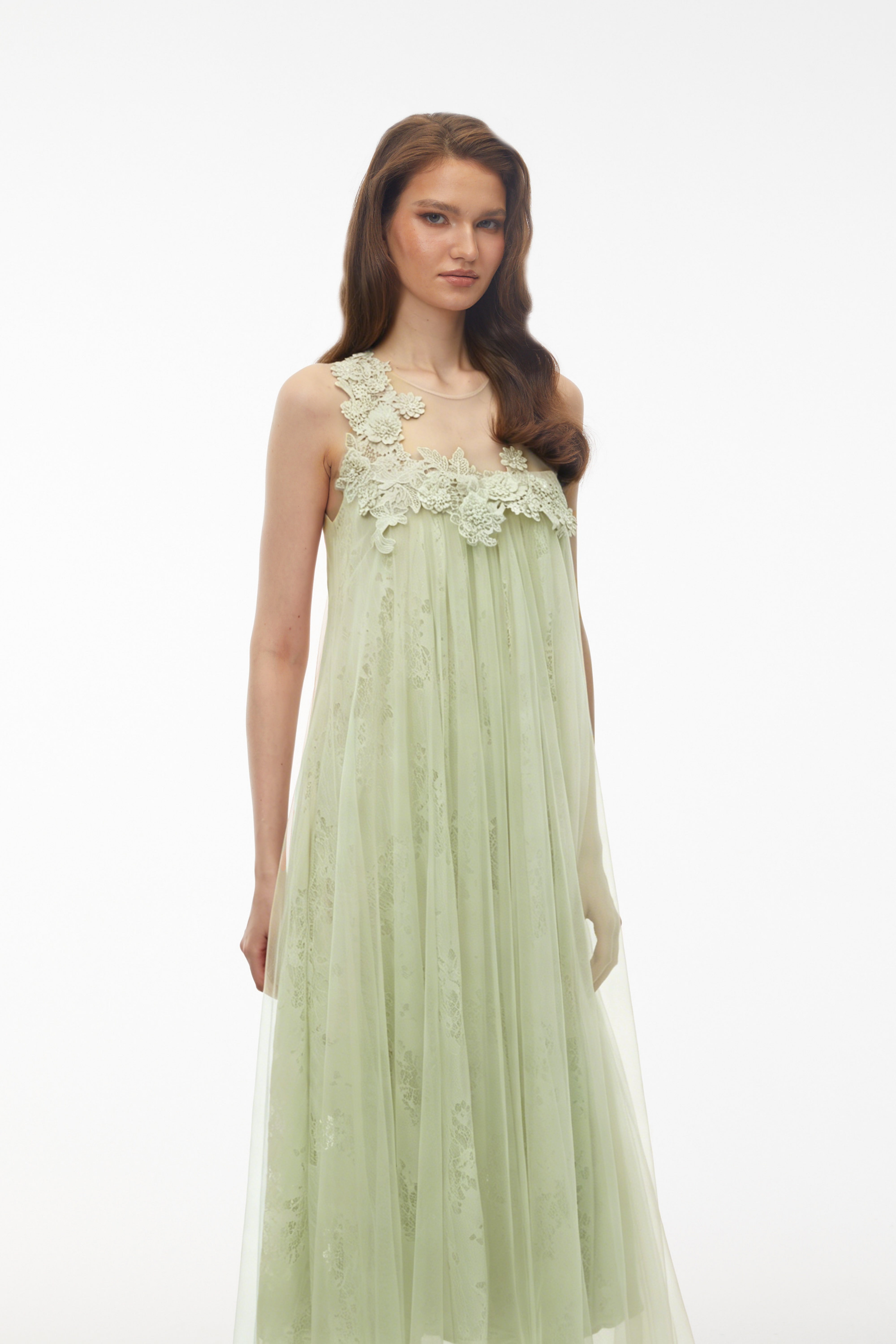 Alice Mint green Floral Embroidered Midi Dress (Final Sale)