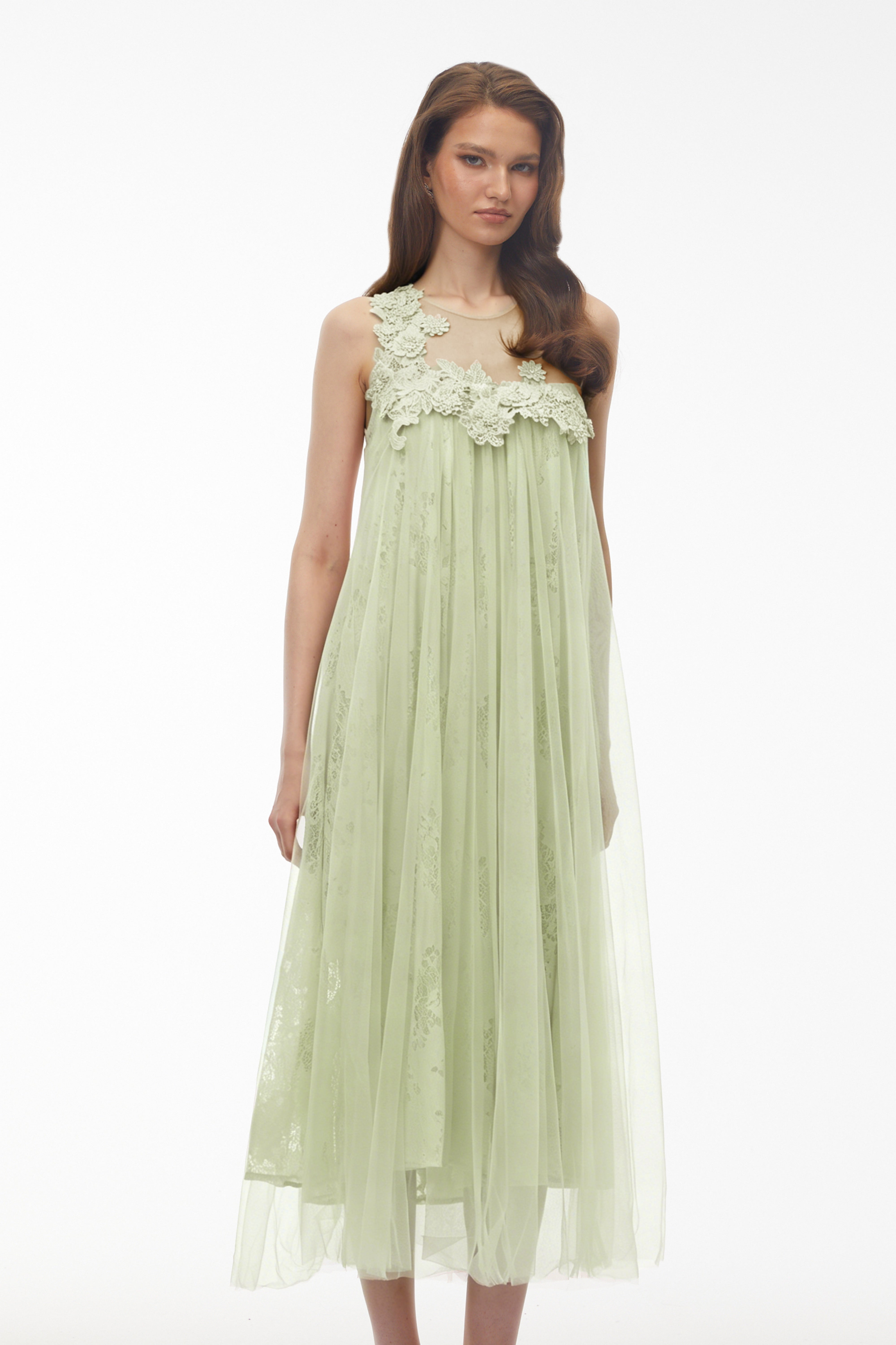 Alice Mint green Floral Embroidered Midi Dress (Final Sale)