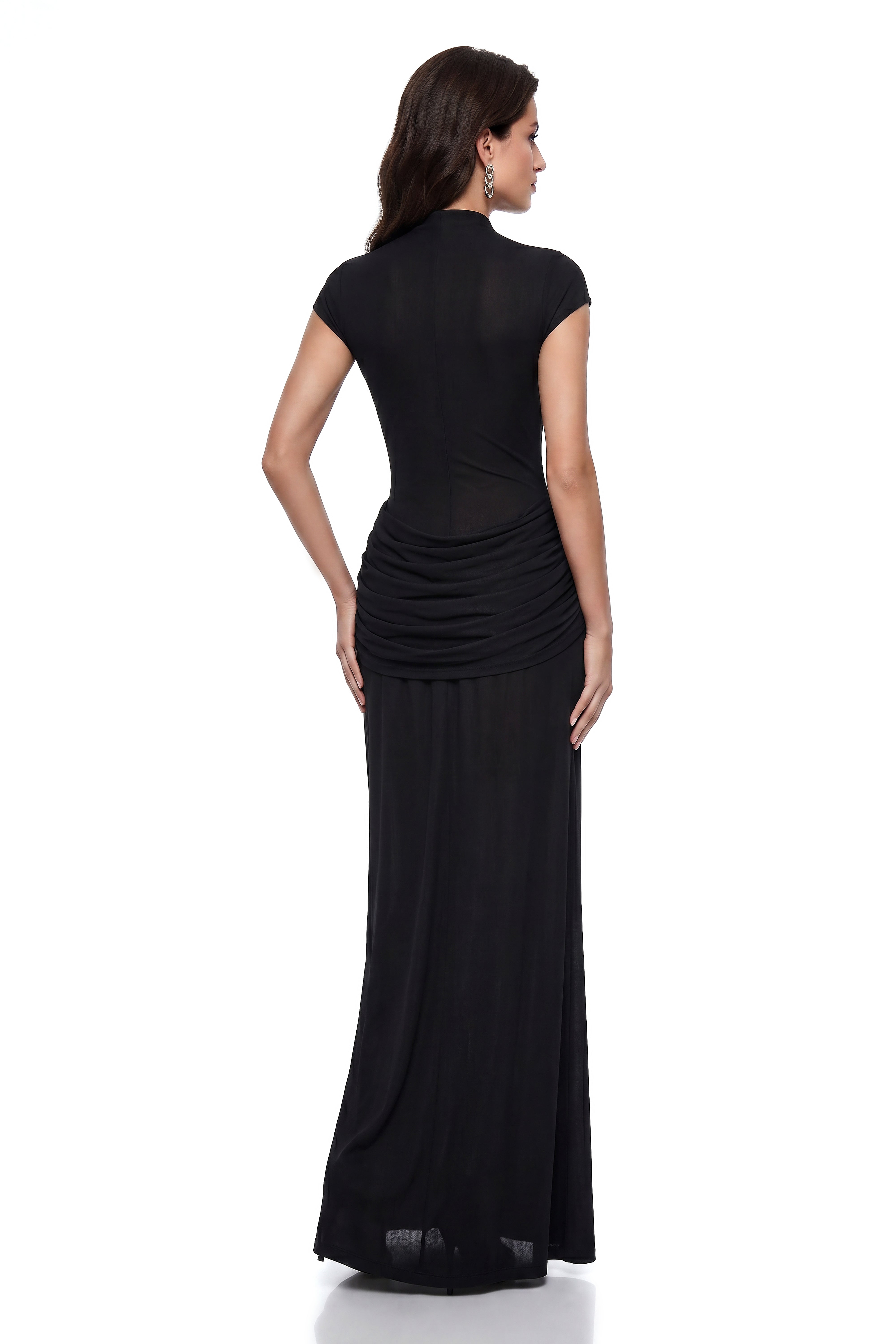 Aliya Black Ruched Maxi Dress with 3D Petals (Final Sale-US Only)