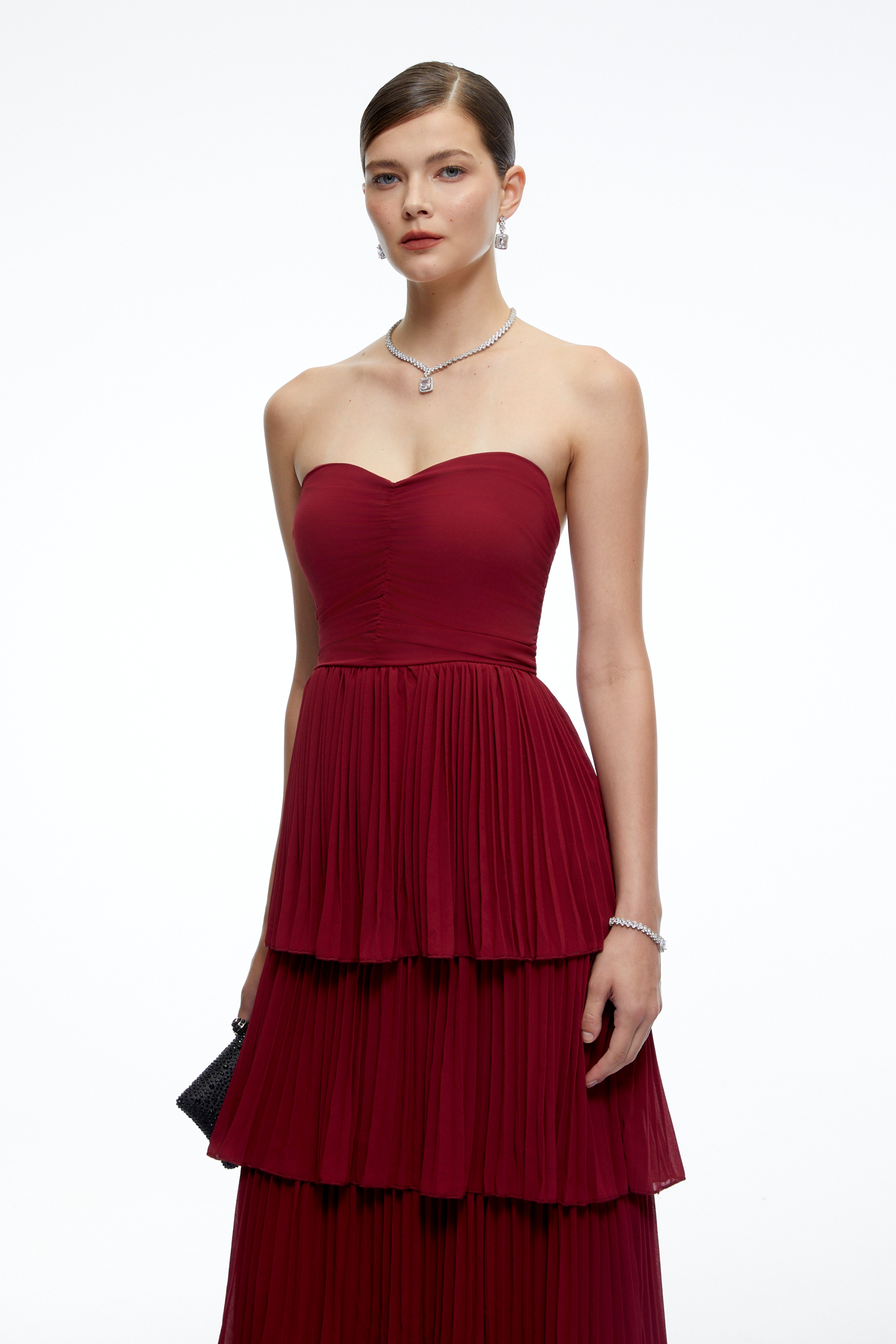 Allegra Burgundy Tiered Ruffled Maxi Dress