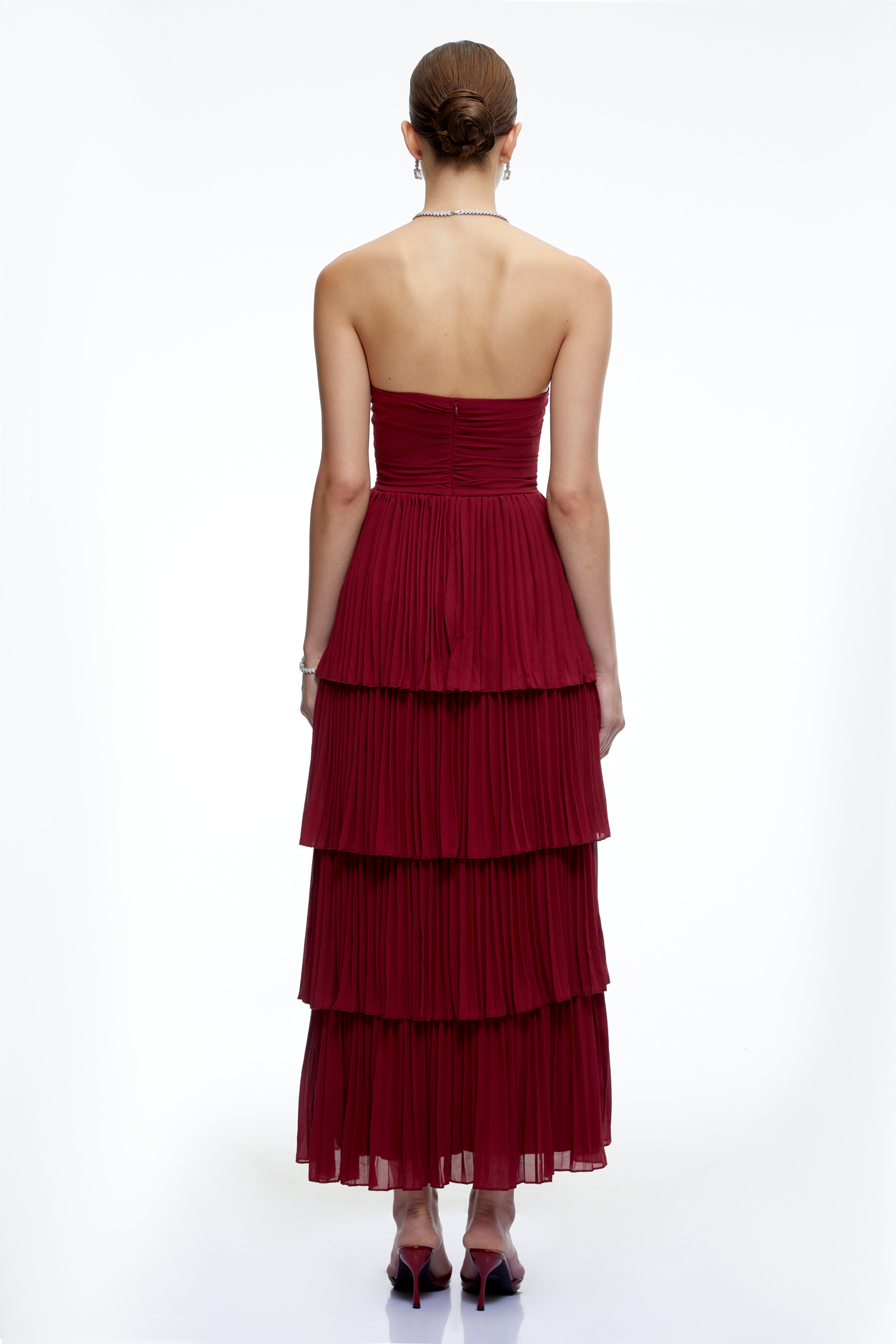 Allegra Burgundy Tiered Ruffled Maxi Dress