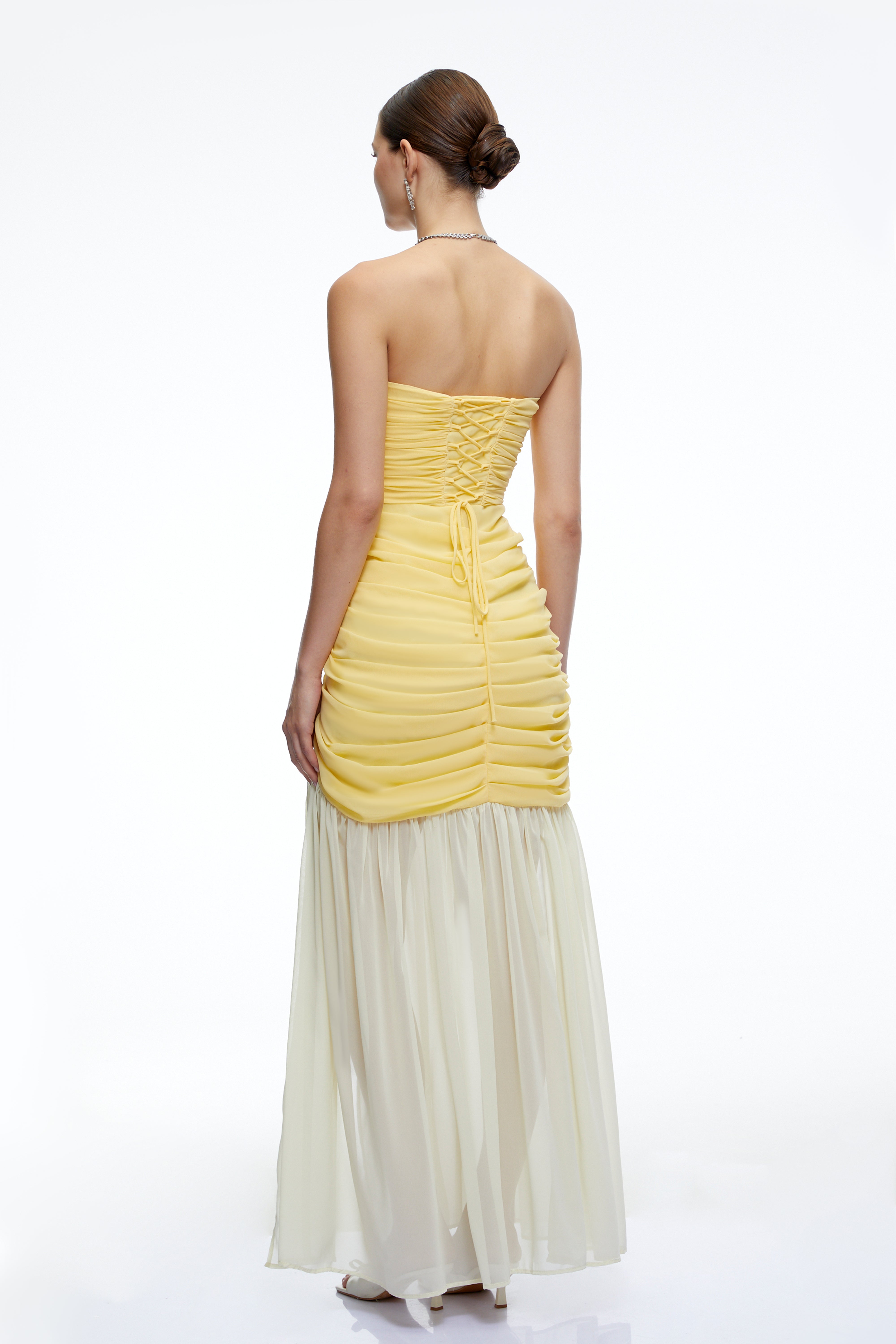 Amandine Yellow Ruched Maxi Dress with Slit