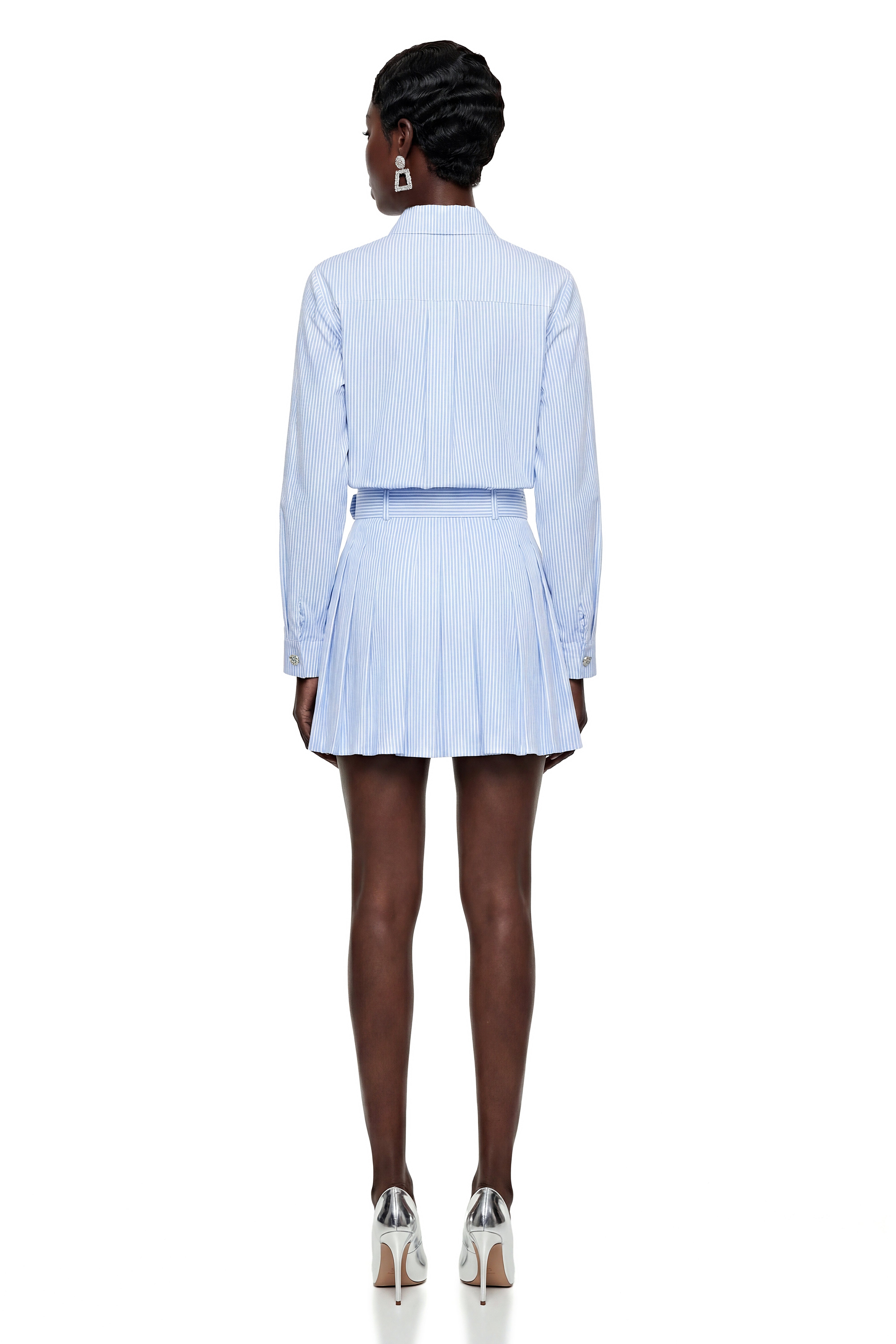 Amarante Blue Striped Belted Blouse & Skirt Set