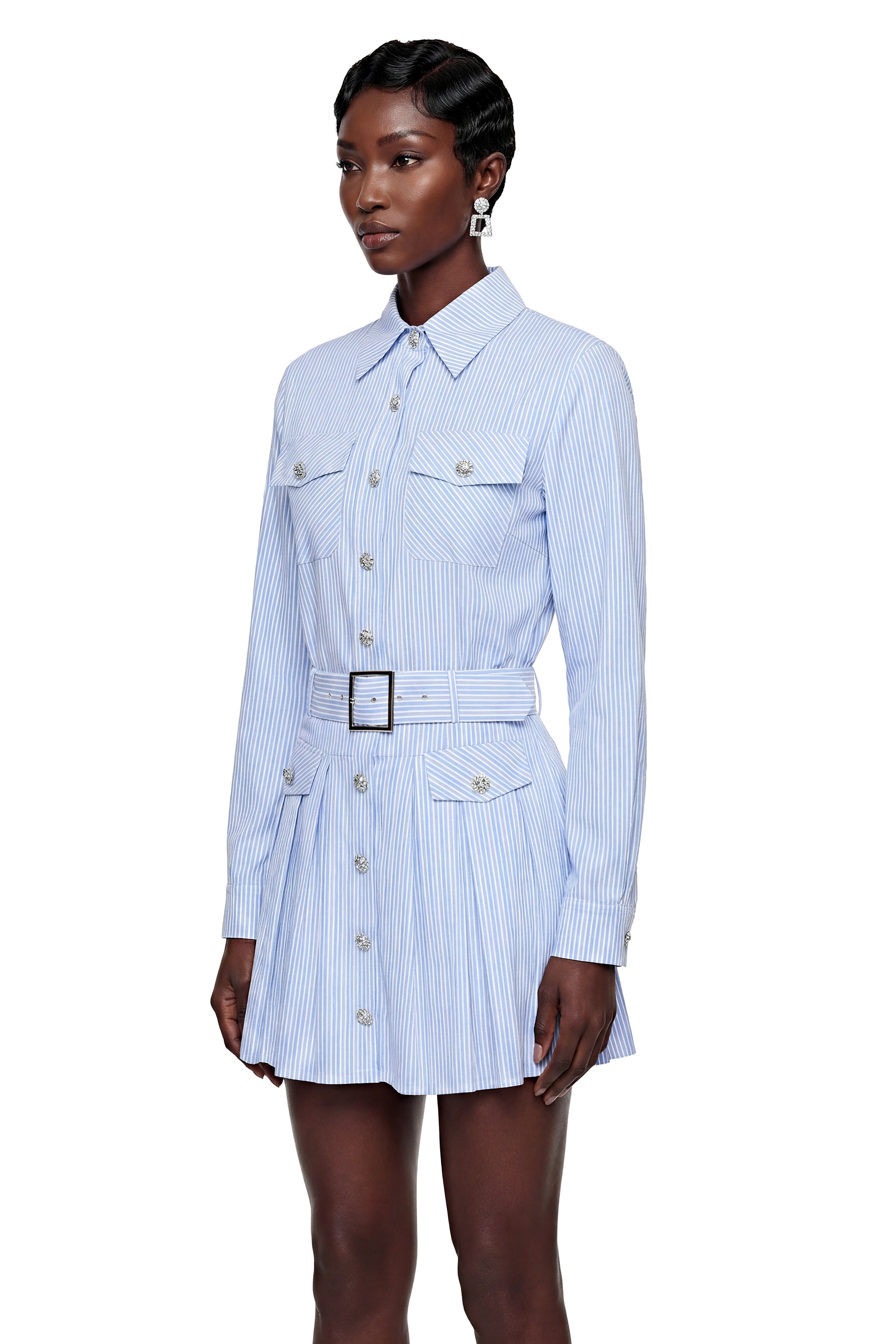 Amarante Blue Striped Belted Blouse & Skirt Set