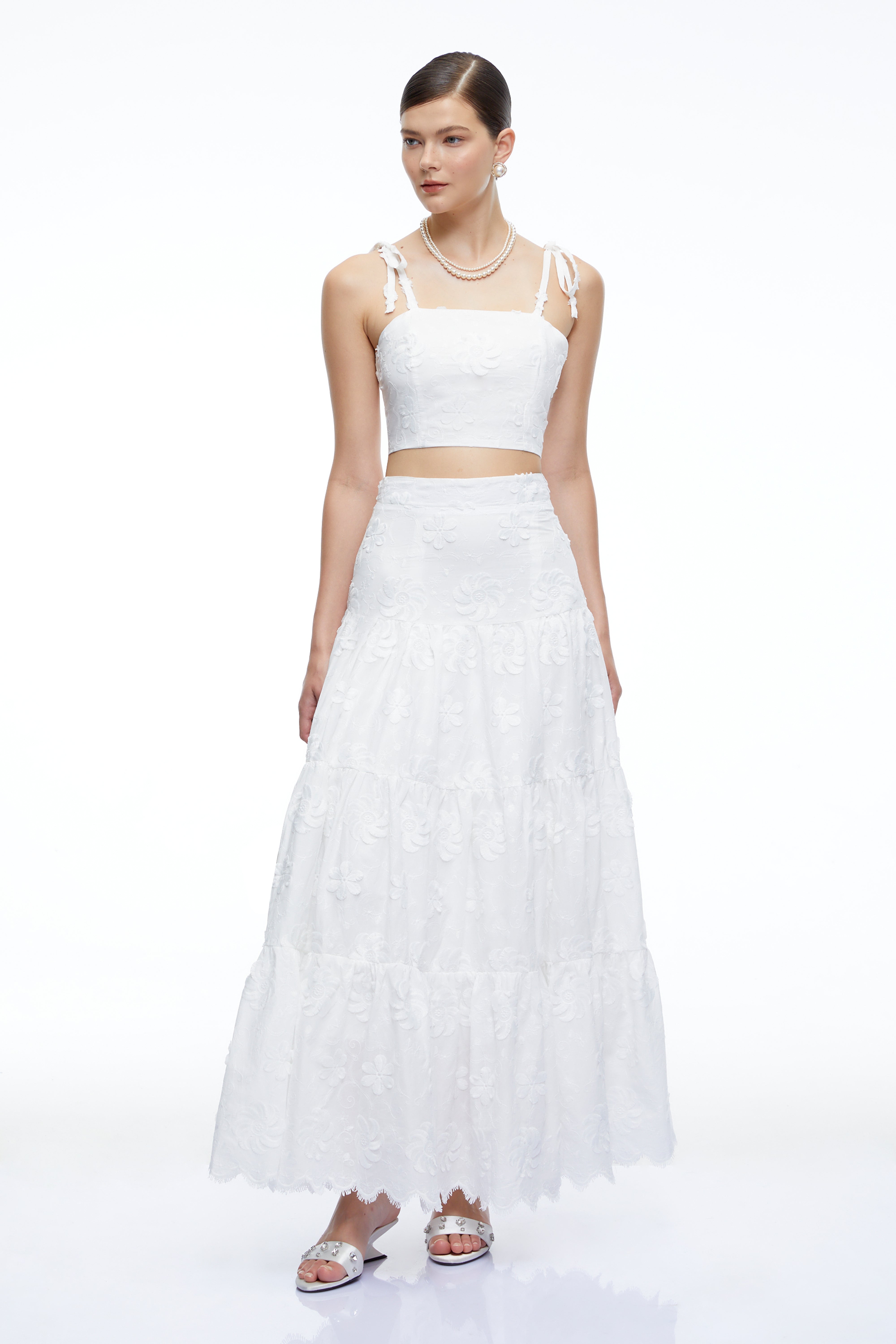 Amarante White Floral Crop Top & Maxi Skirt Set