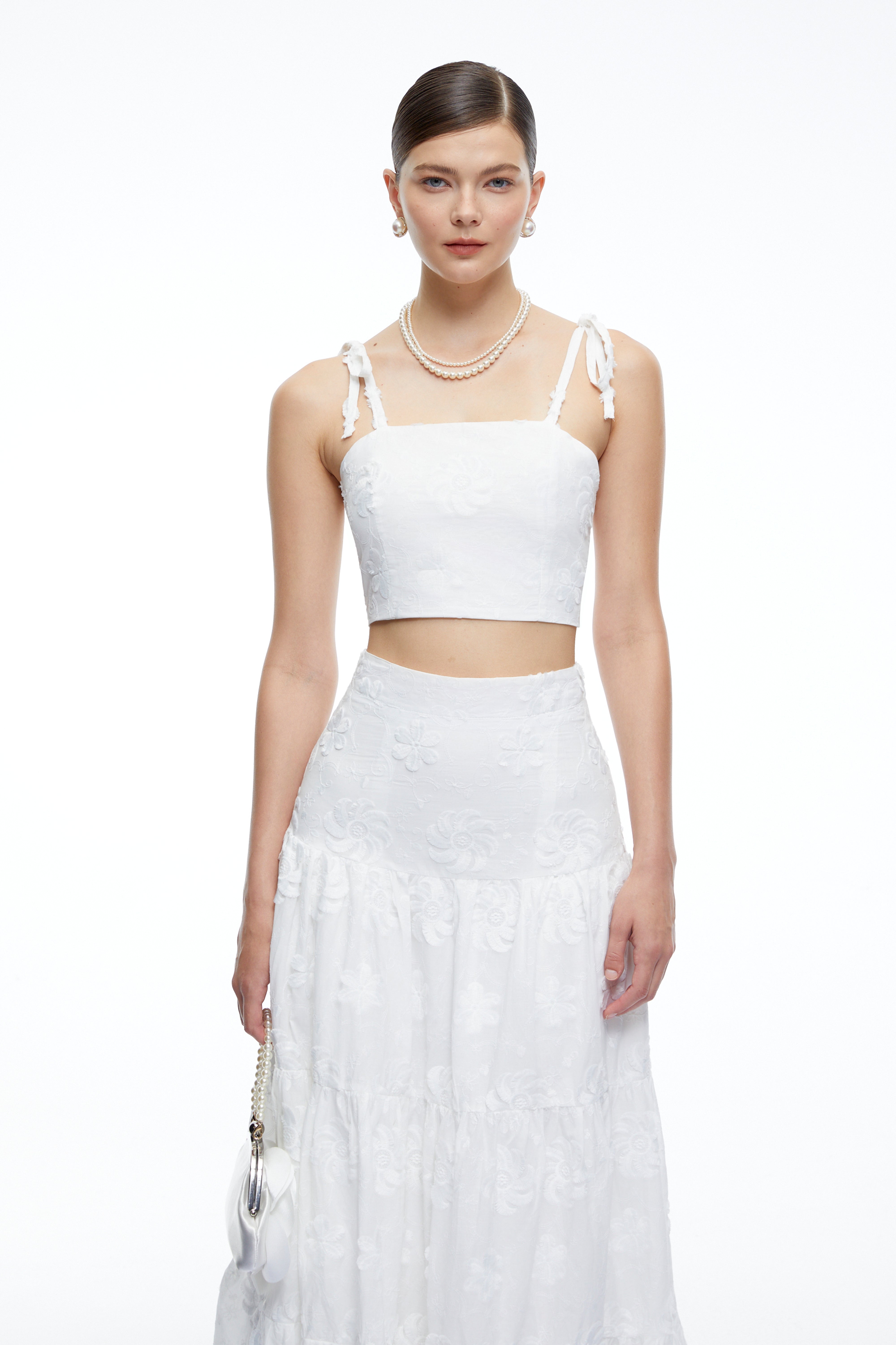 Amarante White Floral Crop Top & Maxi Skirt Set