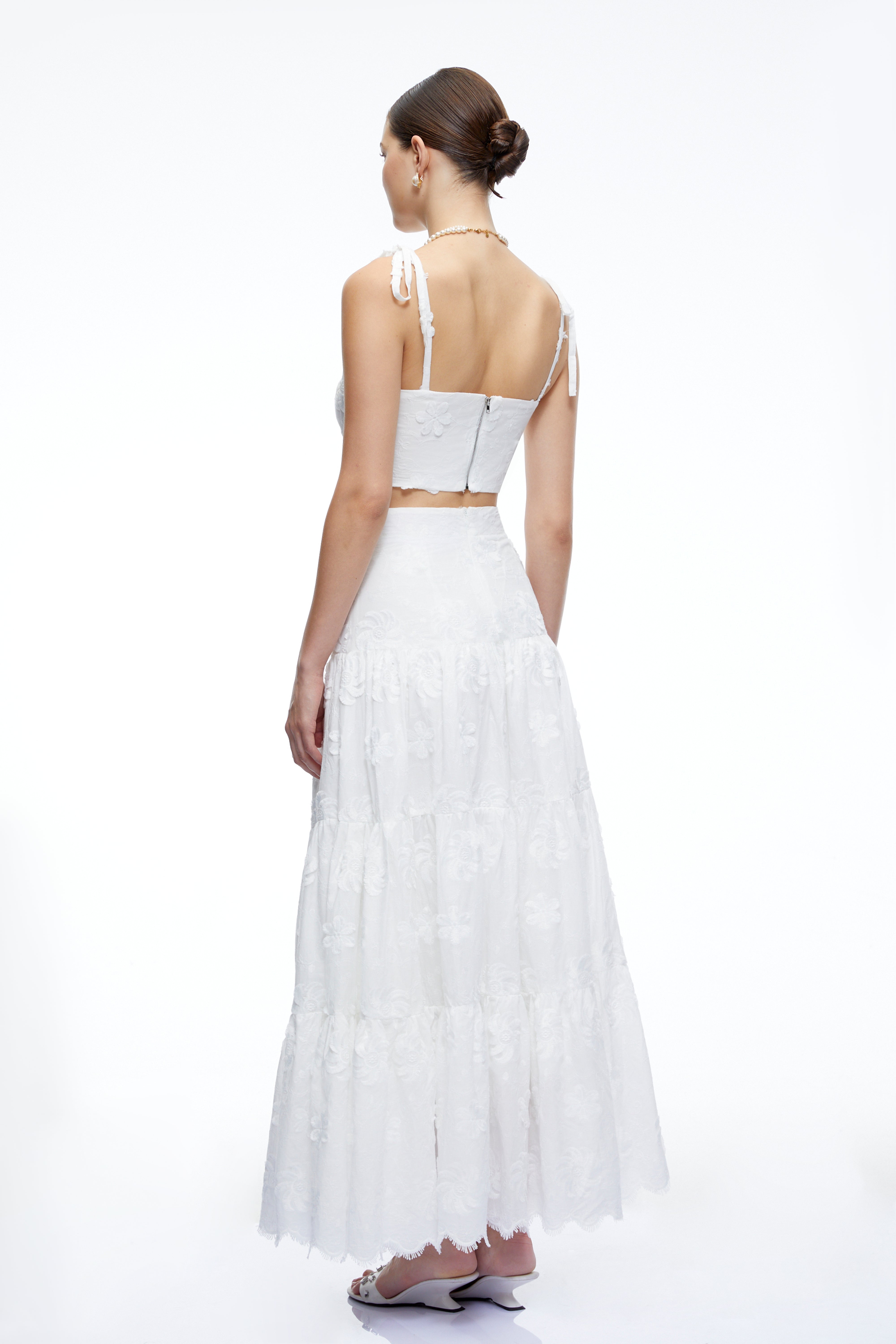 Amarante White Floral Crop Top & Maxi Skirt Set