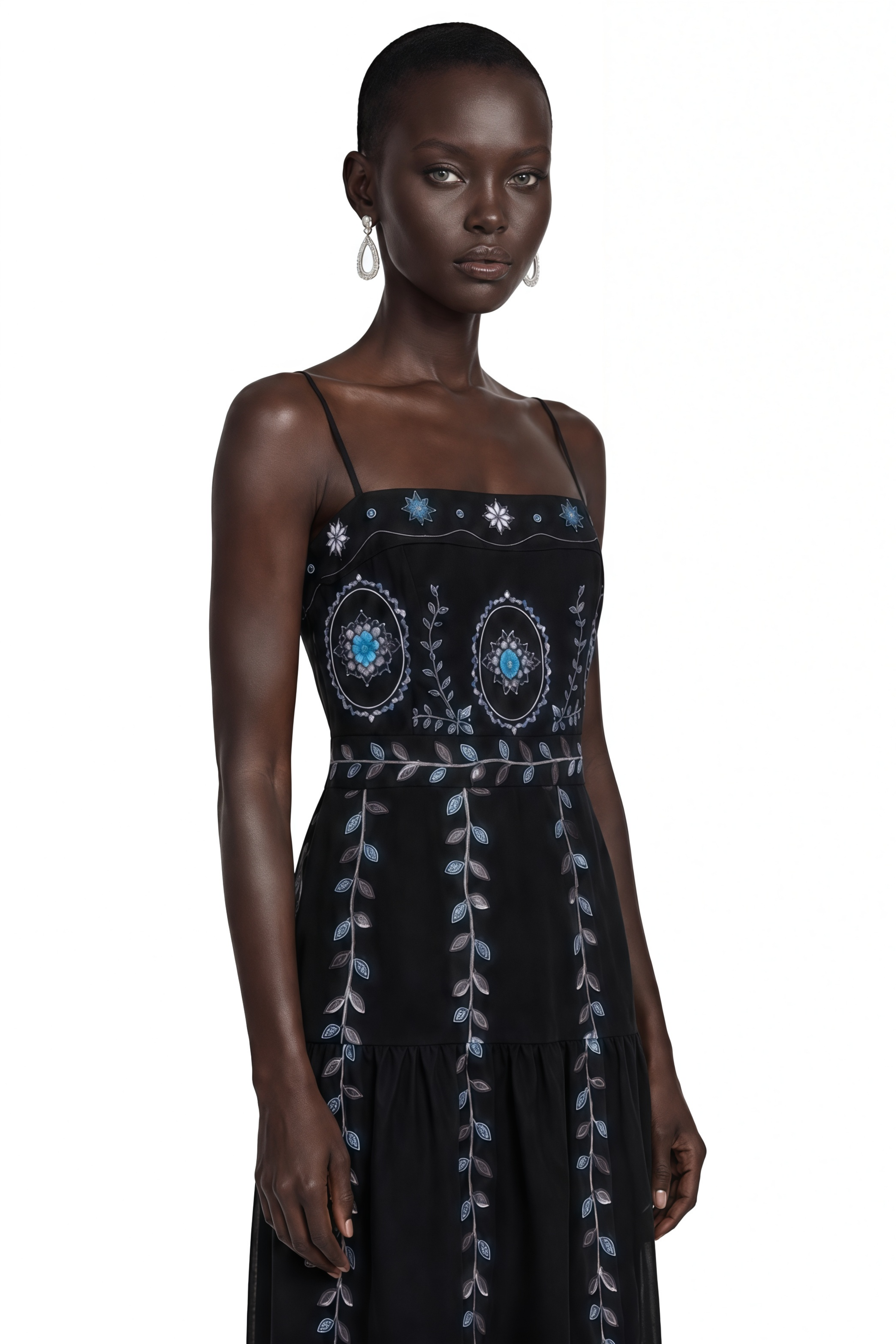 Amarinthe Black Embroidered Maxi Dress with Spaghetti Straps