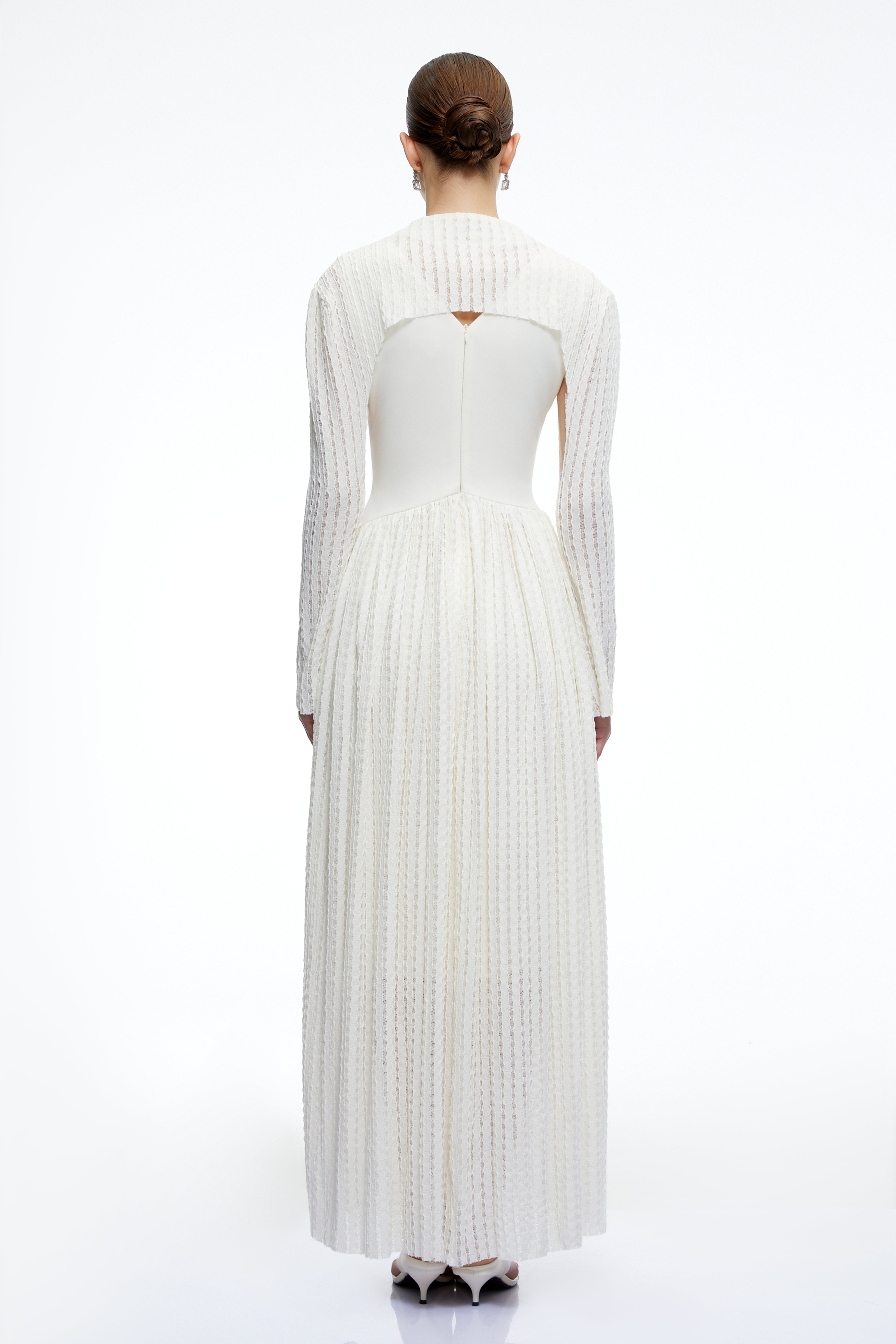Amaris Neutral Ribbed Knit Long Sleeves Maxi Dress
